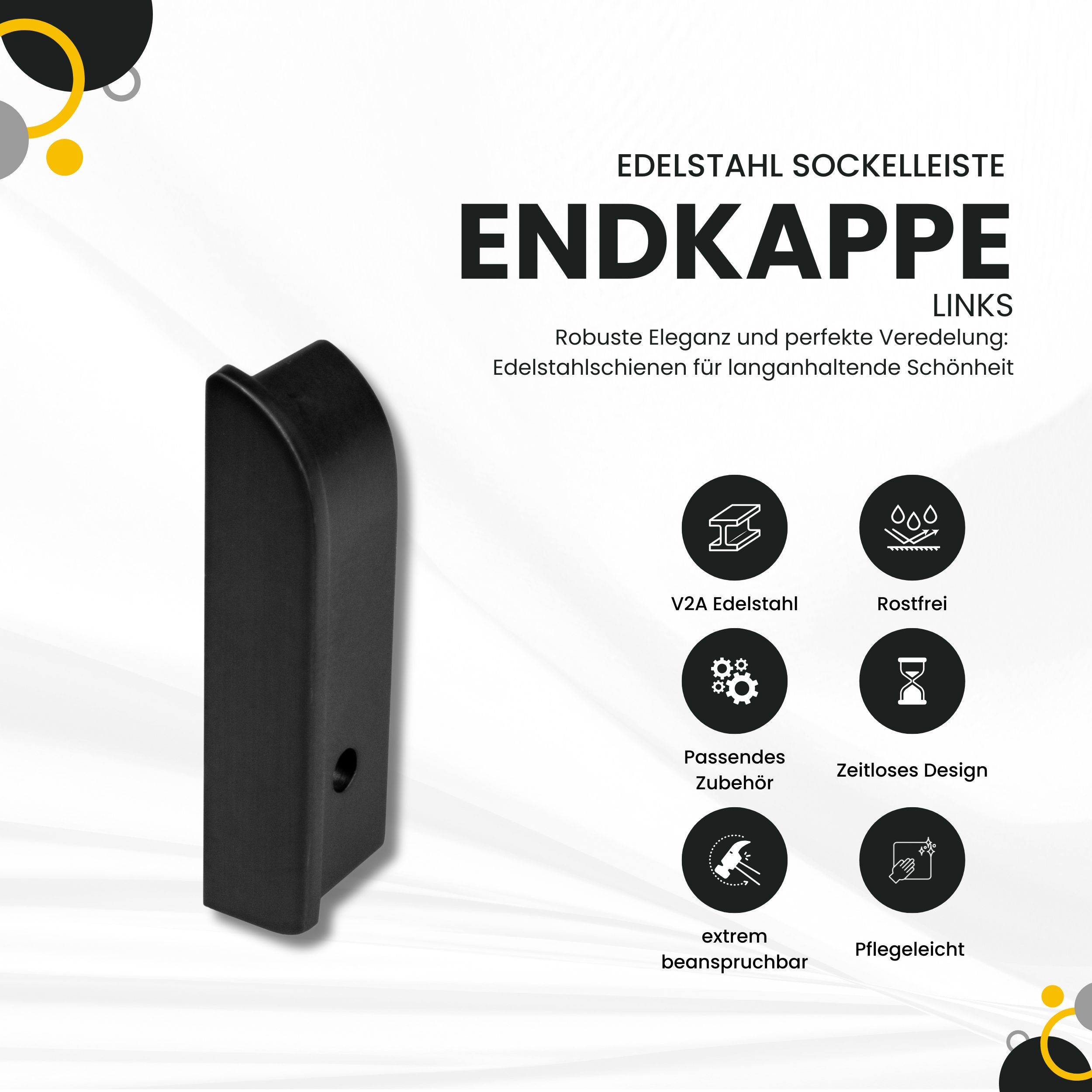 Sockelleiste Edelstahl Fußbodenleisten V2A L250cm 40mm schwarz anthrazit gebürstet Endkappe links