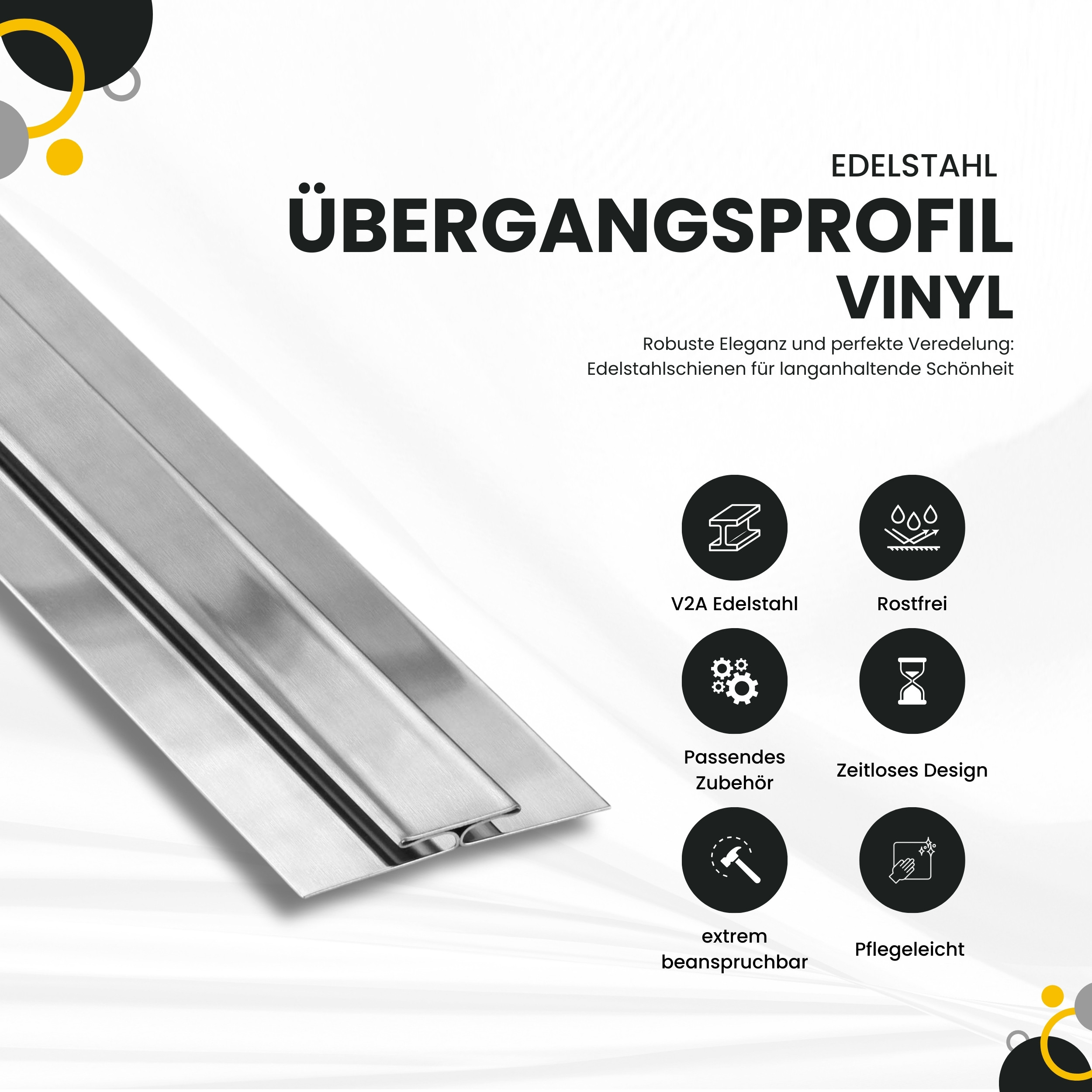 Vinyl Übergangsprofil H-Profil Edelstahl V2A, L250cm, H2mm, silber gebürstet