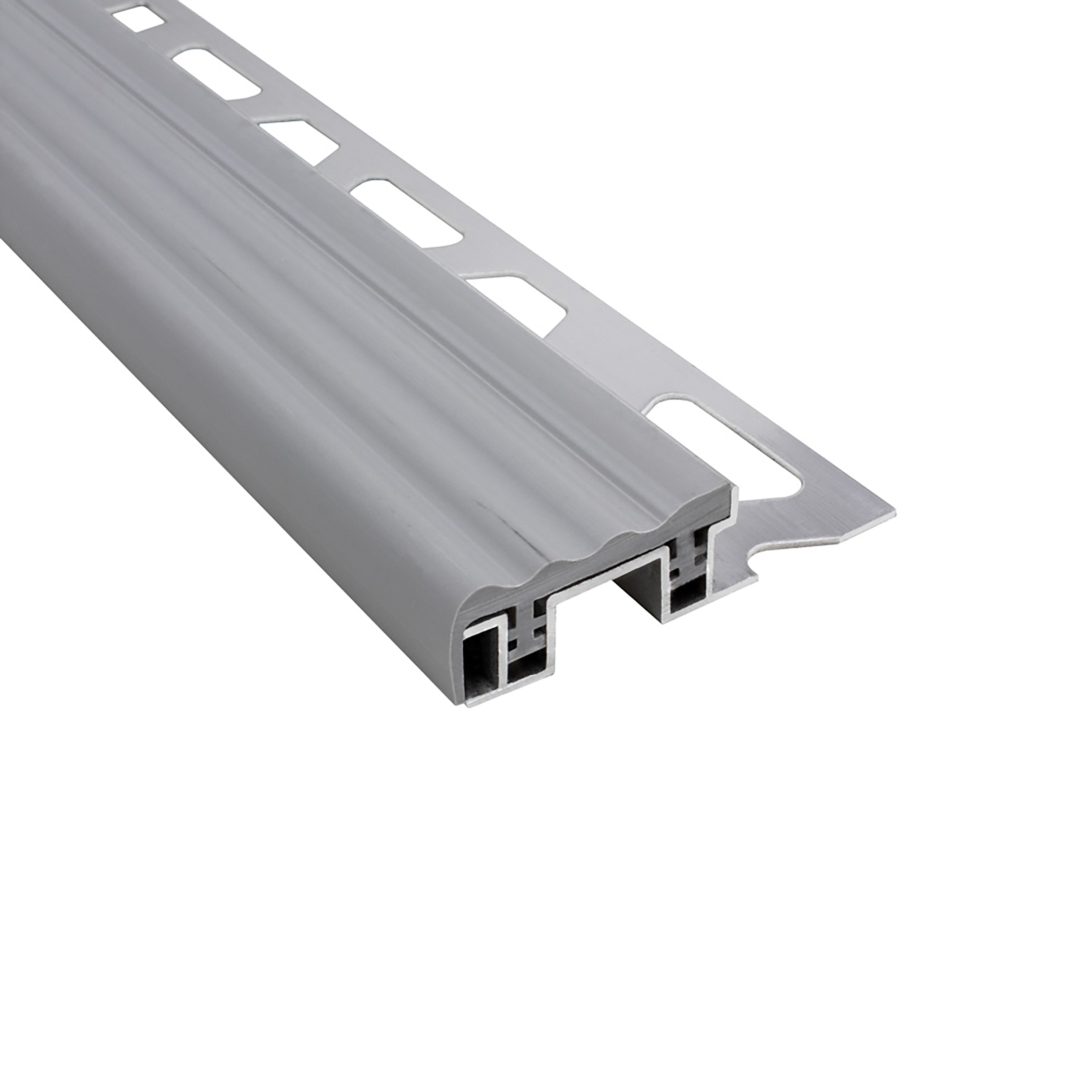 Alu Stufenprofil Fliesenschiene mit 26mm PVC-Einlage L250cm H10mm grau Alu Stufenprofil Fliesenschiene mit 26mm PVC-Einlage L250cm H10mm grau