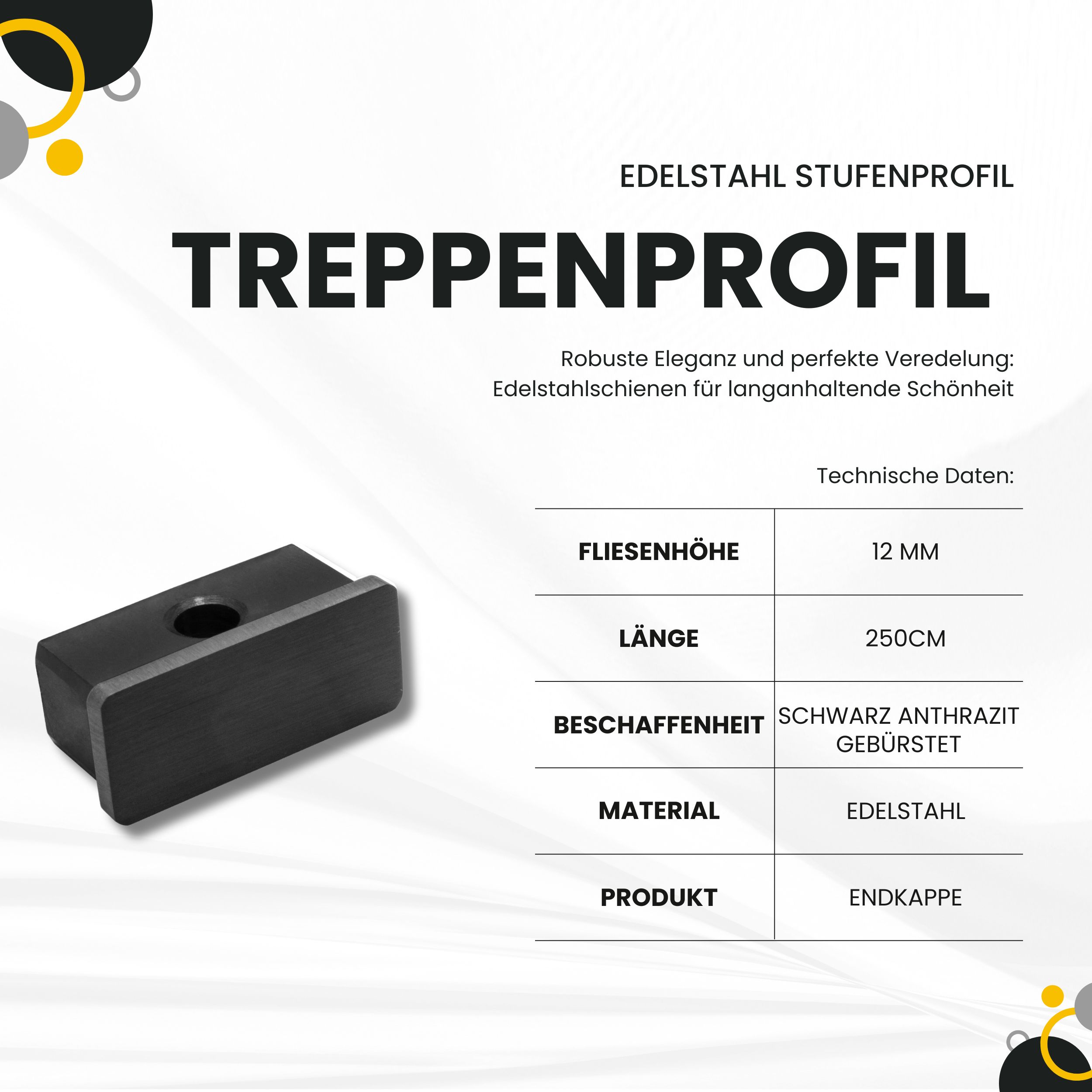 Edelstahl Stufenprofil Fliesen Treppen schwarz anthrazit gebürstet 12mm Endkappe Edelstahl Stufenprofil Fliesen Treppen schwarz anthrazit gebürstet 12mm Endkappe