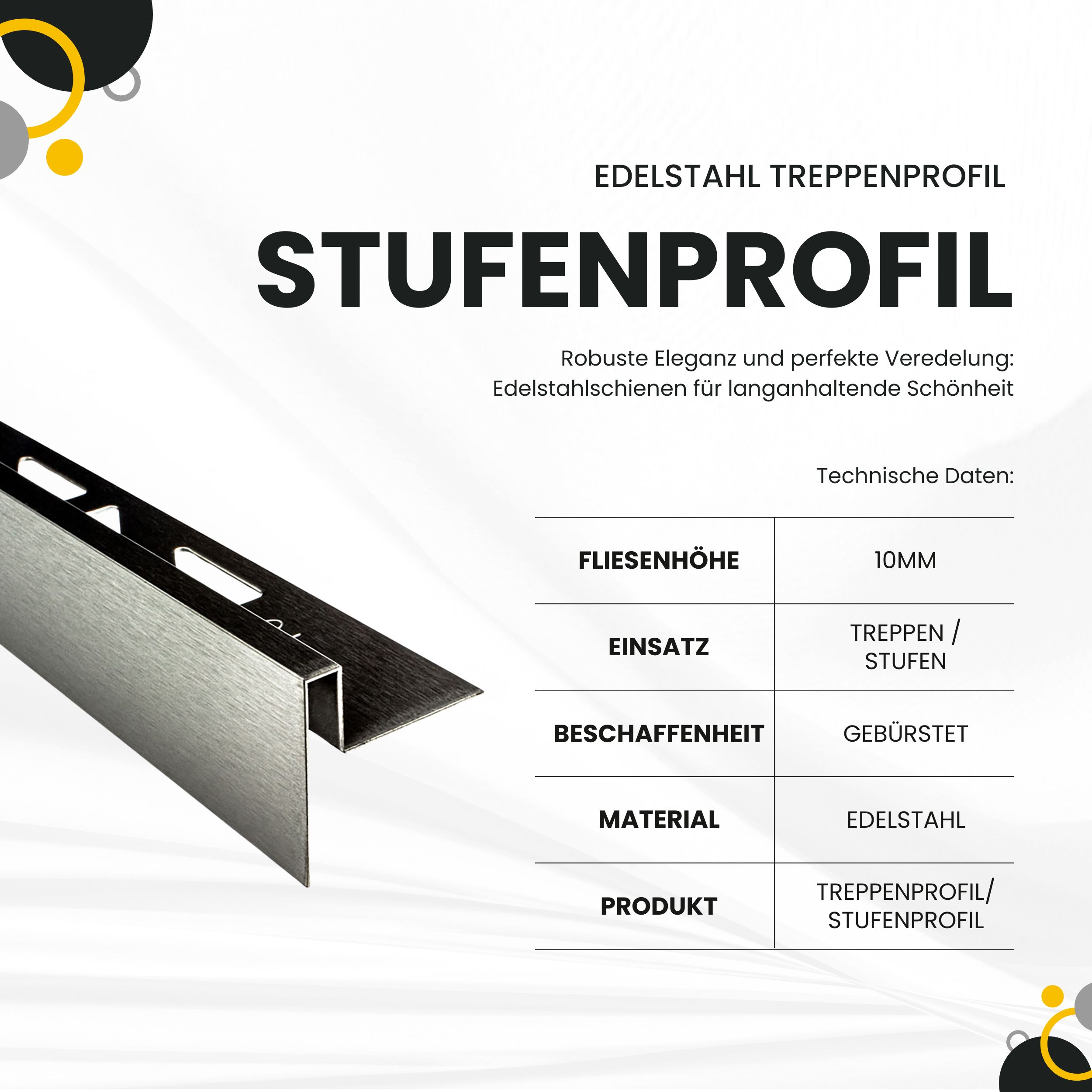 Edelstahl Stufenprofil Treppenprofil Fliesenleiste Treppen V2A L2,5m H10mm gebürstet Edelstahl Stufenprofil Treppenprofil Fliesenleiste Treppen V2A L2,5m H10mm gebürstet