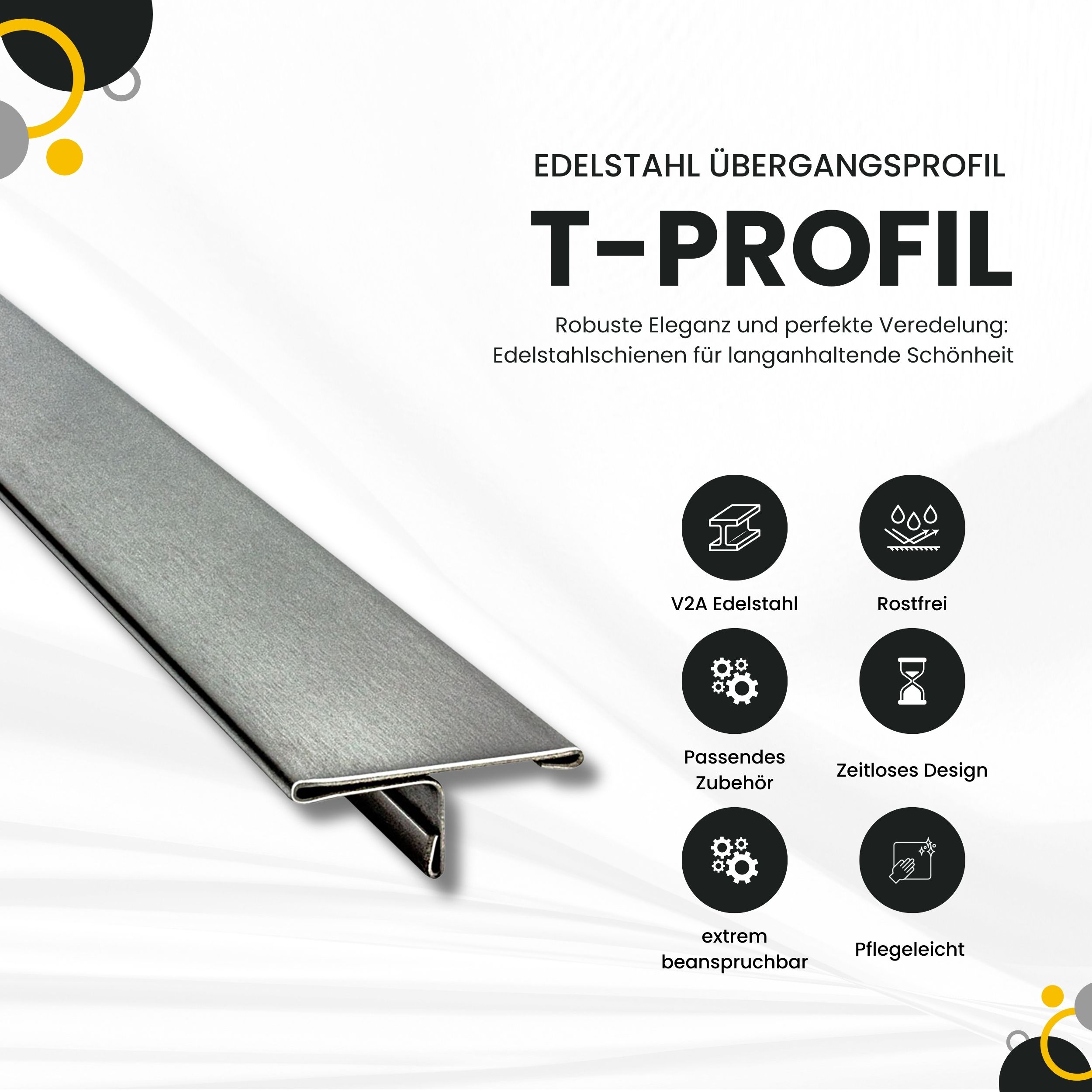 T-Profil Edelstahl Schiene Übergangsprofil V2A L250cm 25mm gebürstet