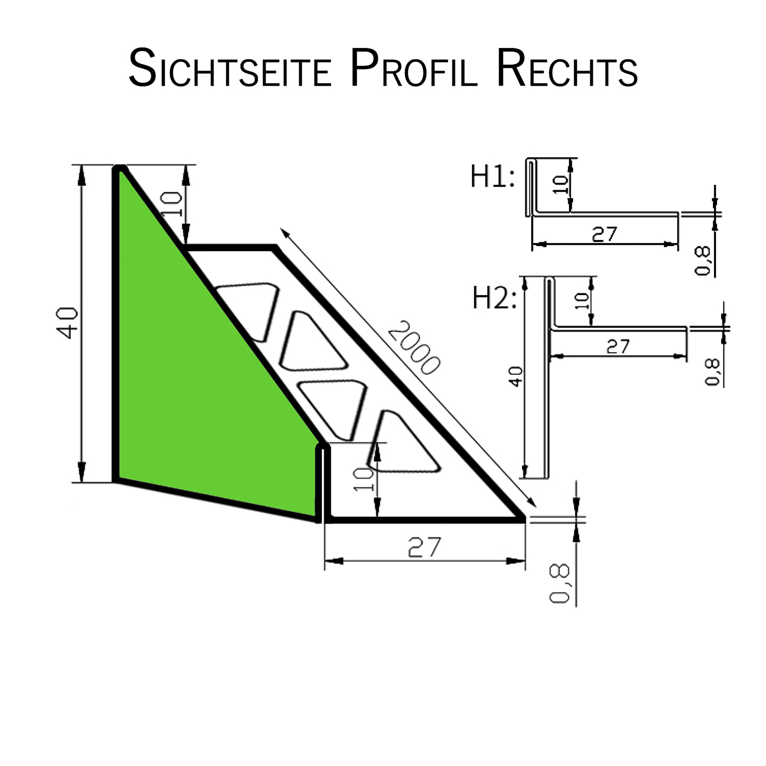 Dusch-, Keil-Profil Gefälleprofil begehbare Dusche gebürstet 10mm Rechts 200cm