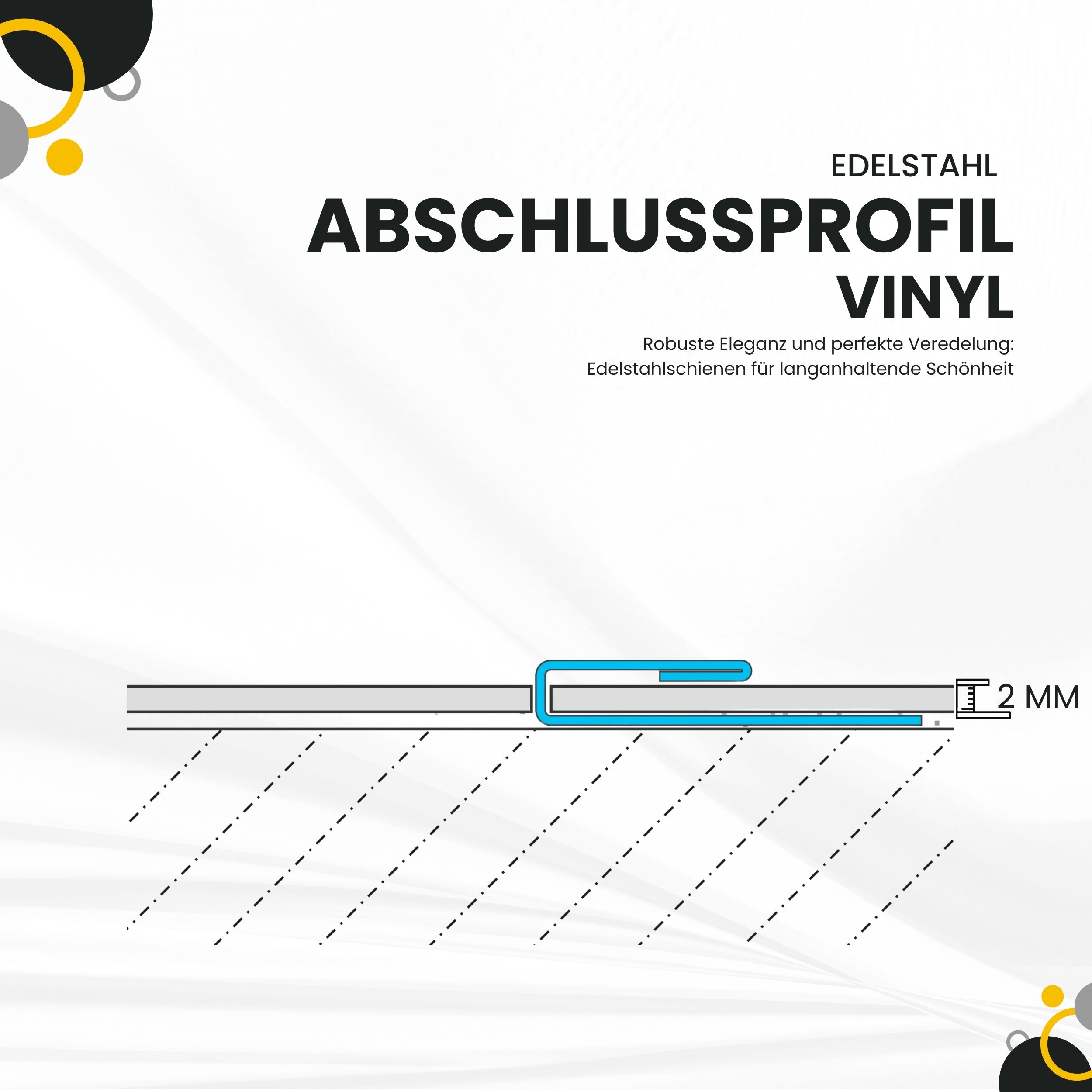 Vinyl Abschluss- / Einfassprofil Edelstahl V2A L250cm H2mm, silber gebürstet Vinyl Abschluss- / Einfassprofil Edelstahl V2A L250cm H2mm, silber glänzend