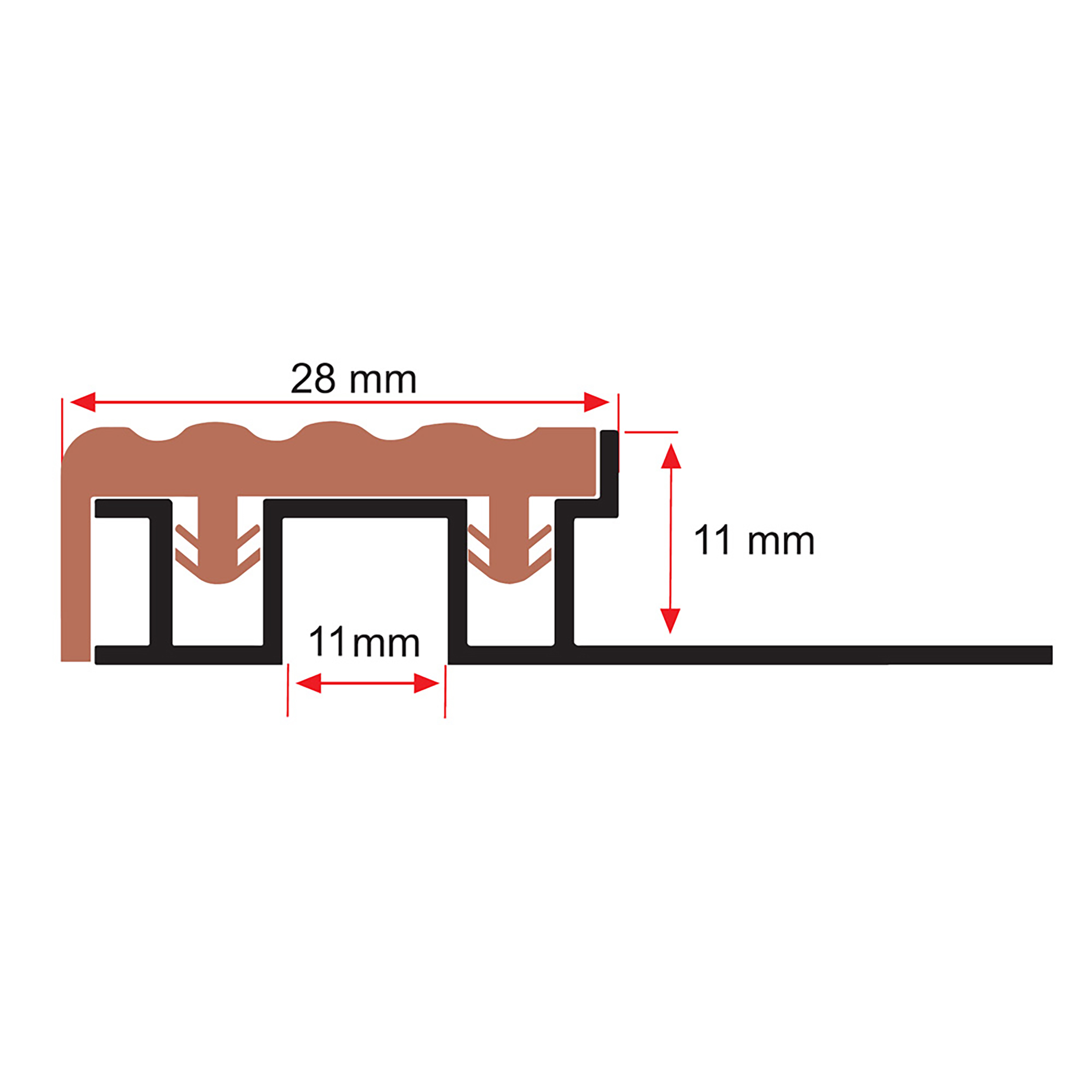 Alu Stufenprofil Fliesenschiene mit 26mm PVC-Einlage L250cm H10mm grau Alu Stufenprofil Fliesenschiene mit 26mm PVC-Einlage L250cm H10mm grau