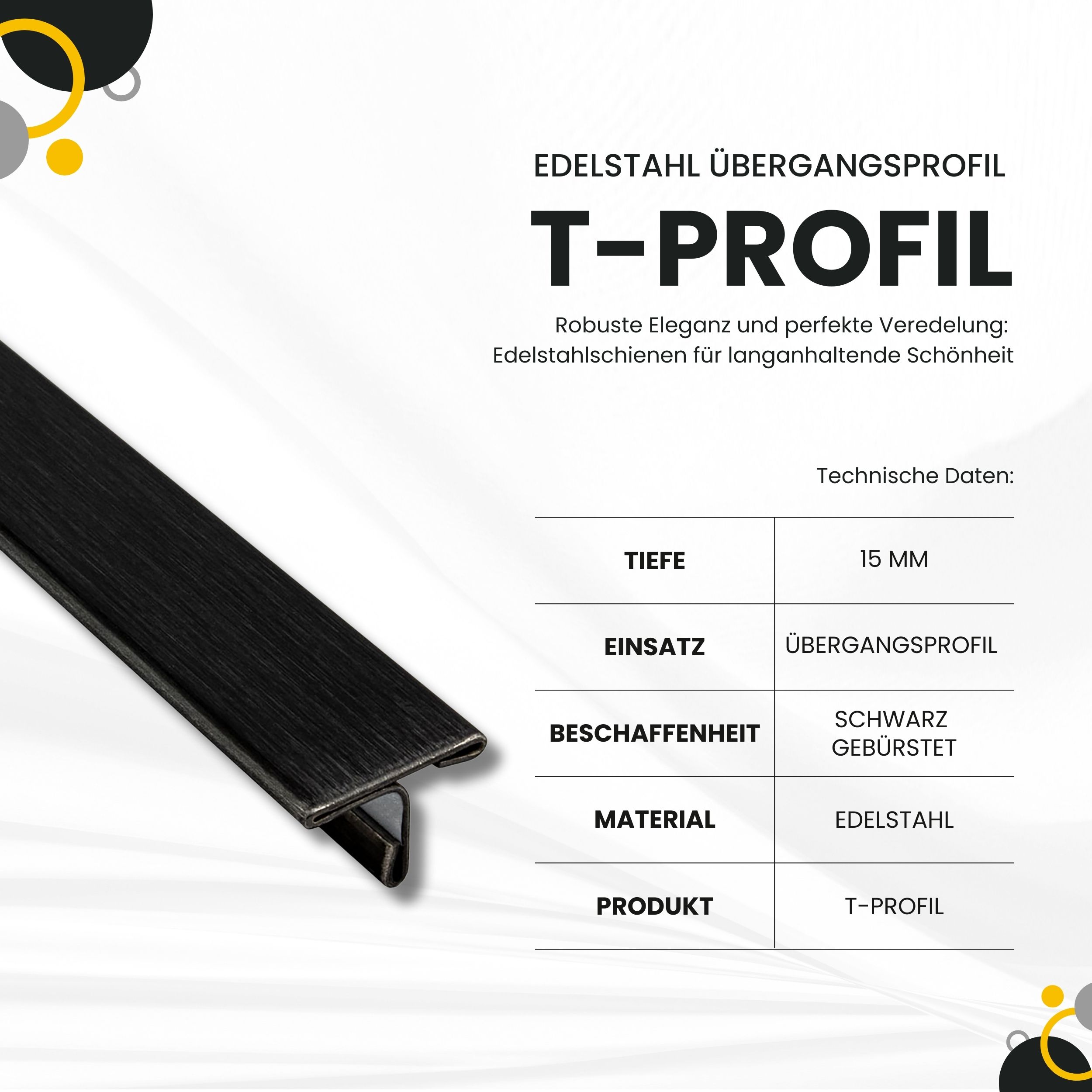 T-Profil Edelstahl Schiene Übergangsprofil V2A L250cm 15mm schwarz anthrazit gebürstet T-Profil Edelstahl Schiene Übergangsprofil V2A L250cm 15mm schwarz anthrazit gebürstet