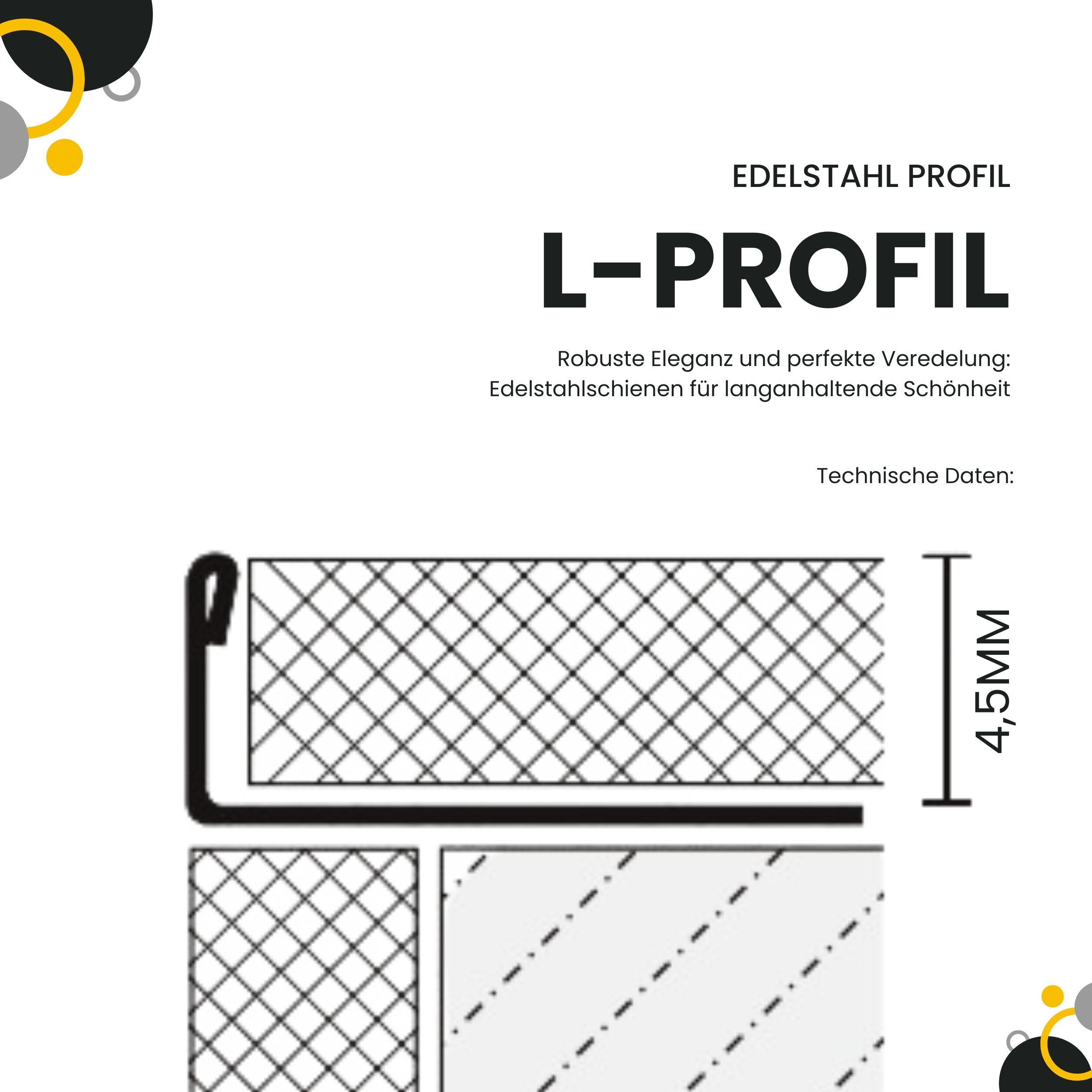 L-Profil Edelstahlschiene Fliesenprofil V2A L250cm 4,5mm schwarz anthrazit gebürstet L-Profil Edelstahlschiene Fliesenprofil V2A L250cm 4,5mm schwarz anthrazit gebürstet