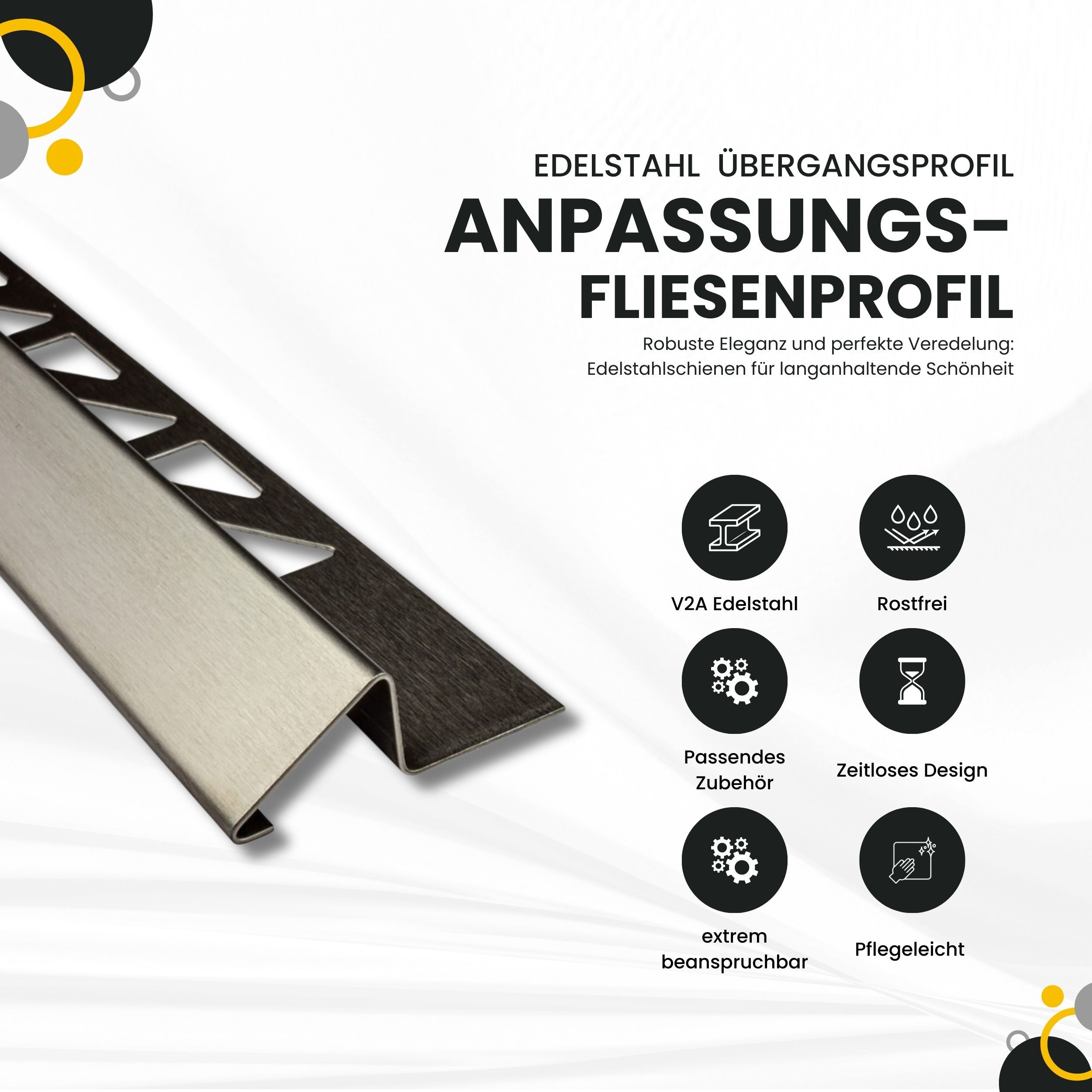Anpassungsprofil Edelstahl Übergang Fliesenleiste Profil V2A 2,5m 12mm gebürstet