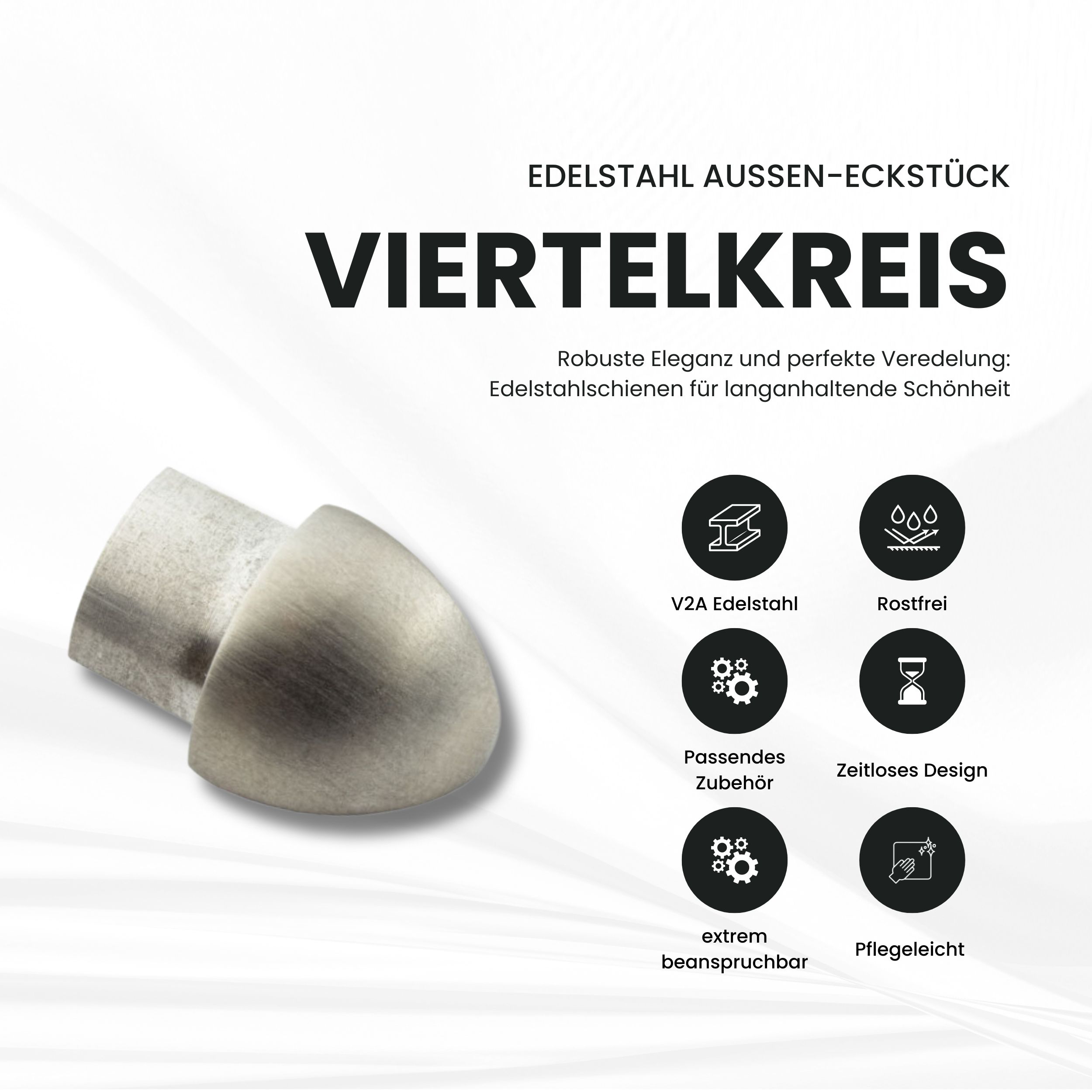 Viertelkreis Ausseneck Vollmaterial Edelstahl V2A 12mm gebürstet