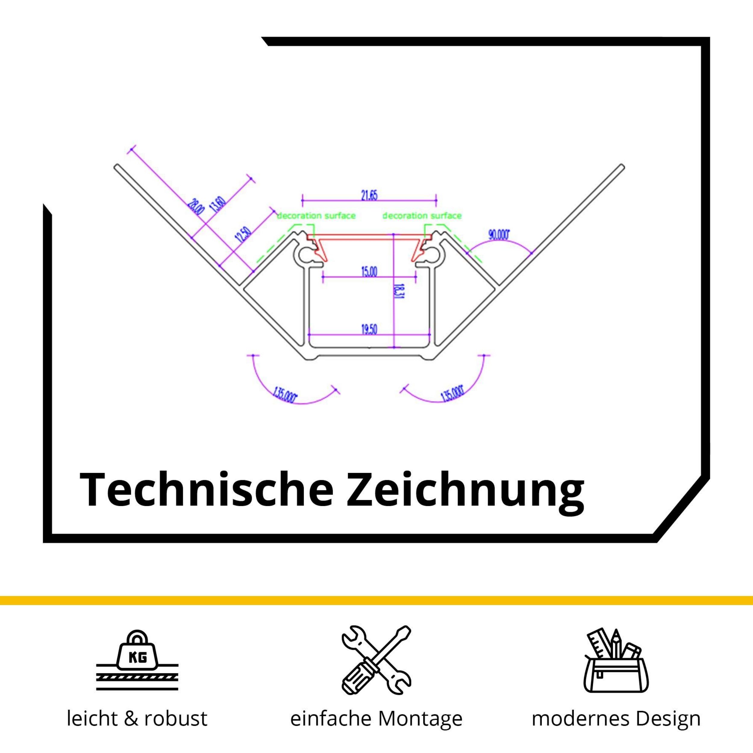 LED Trockenbau-Eckprofil Innen Silber – für LED-Strips bis 16mm 2m opal