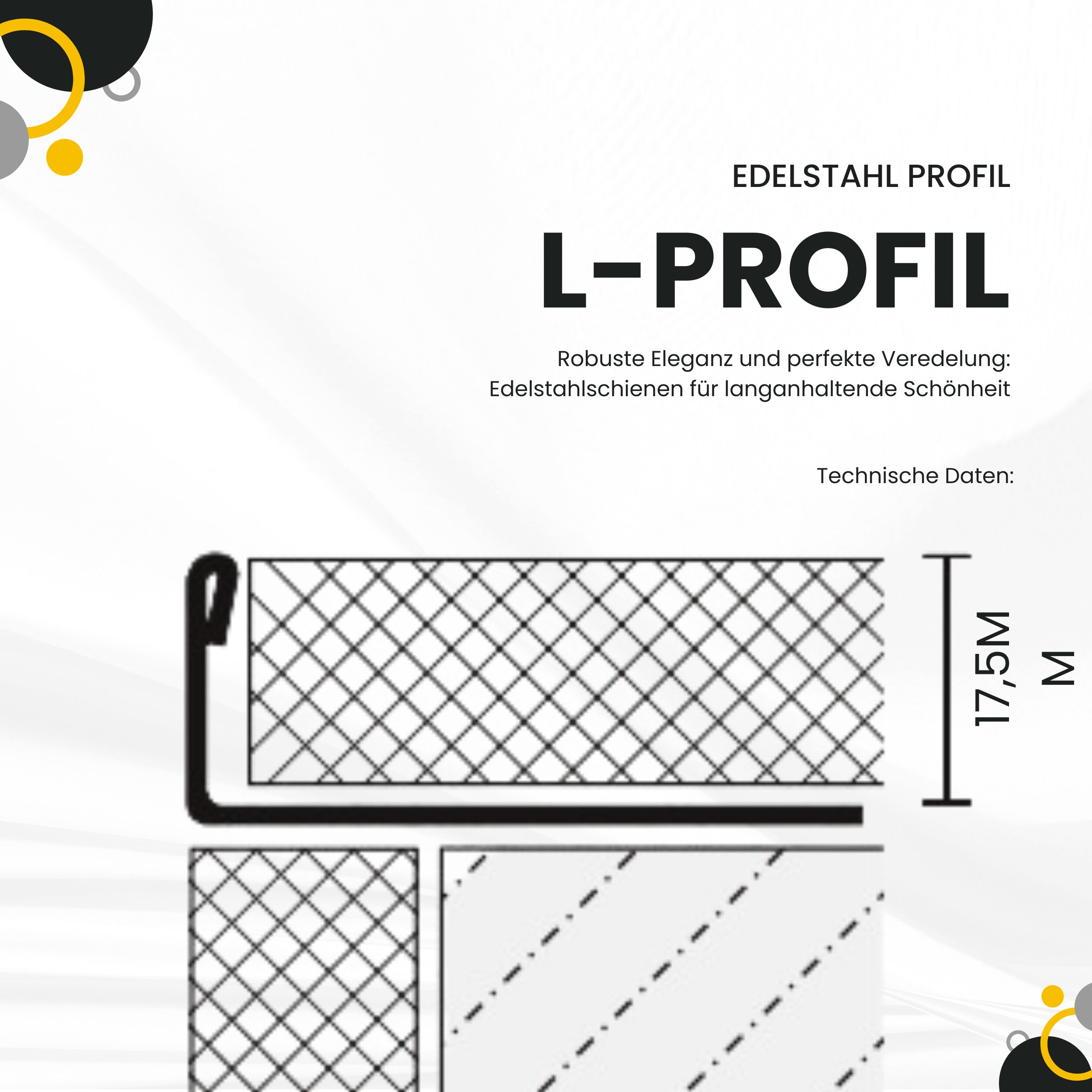 L-Profil Edelstahlschiene Profil Fliesenschiene Edelstahl V2A L250cm 17,5mm glänzend