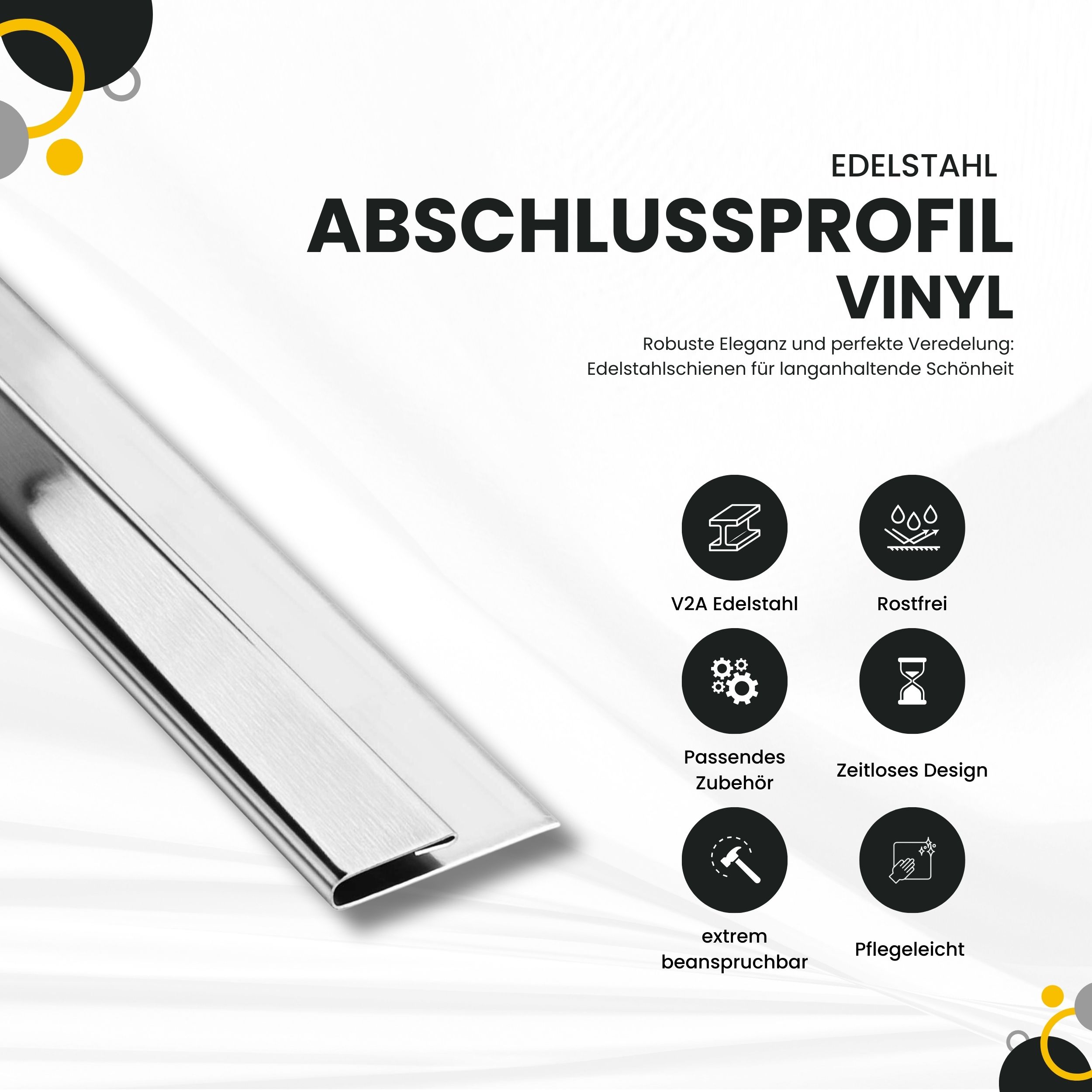 Vinyl Abschluss- / Einfassprofil Edelstahl V2A L250cm H2mm, silber gebürstet