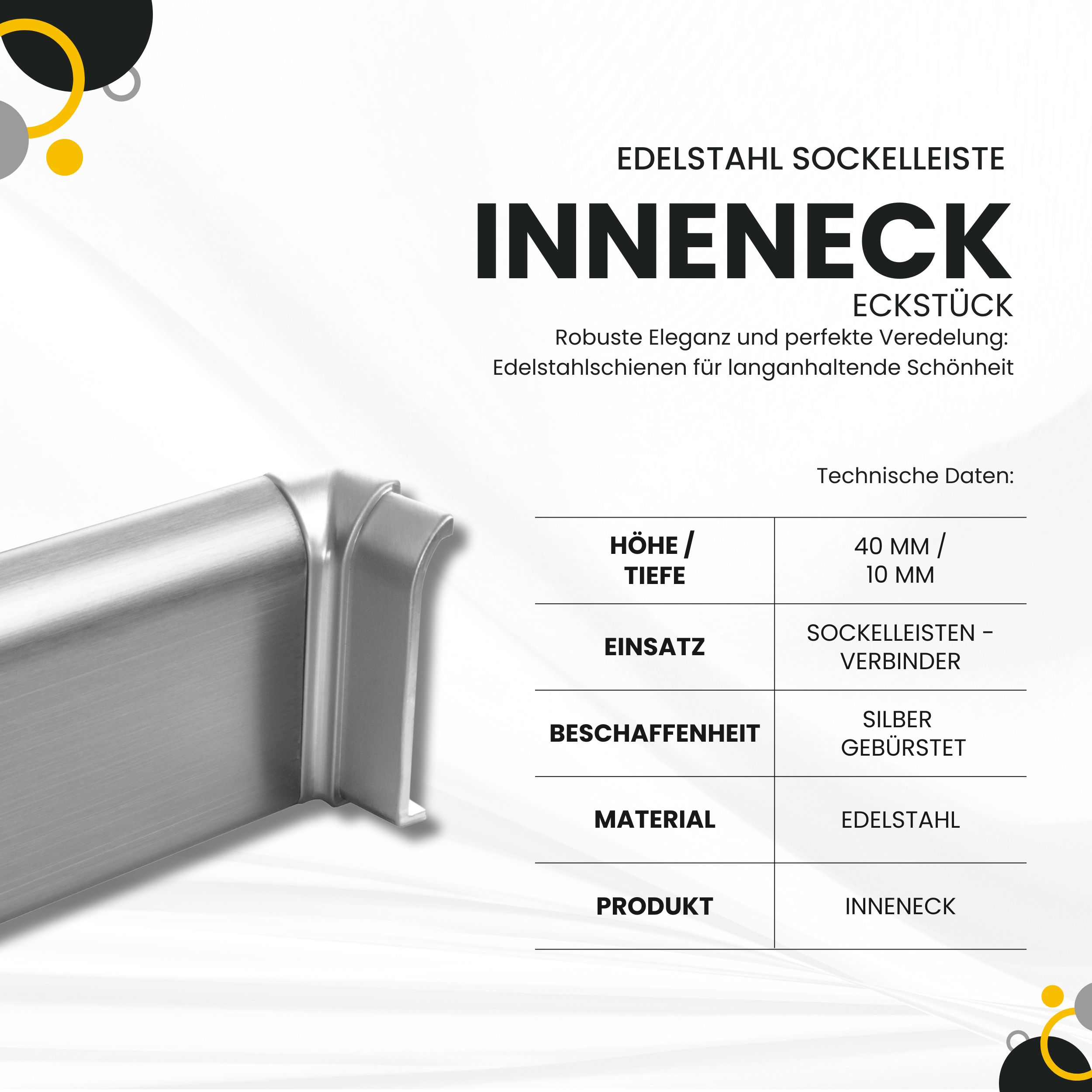 Sockelleiste Edelstahl Fußbodenleisten V2A L250cm 40mm silber gebürstet Inneneck Sockelleiste Edelstahl Fußbodenleisten V2A L250cm 40mm silber gebürstet Inneneck