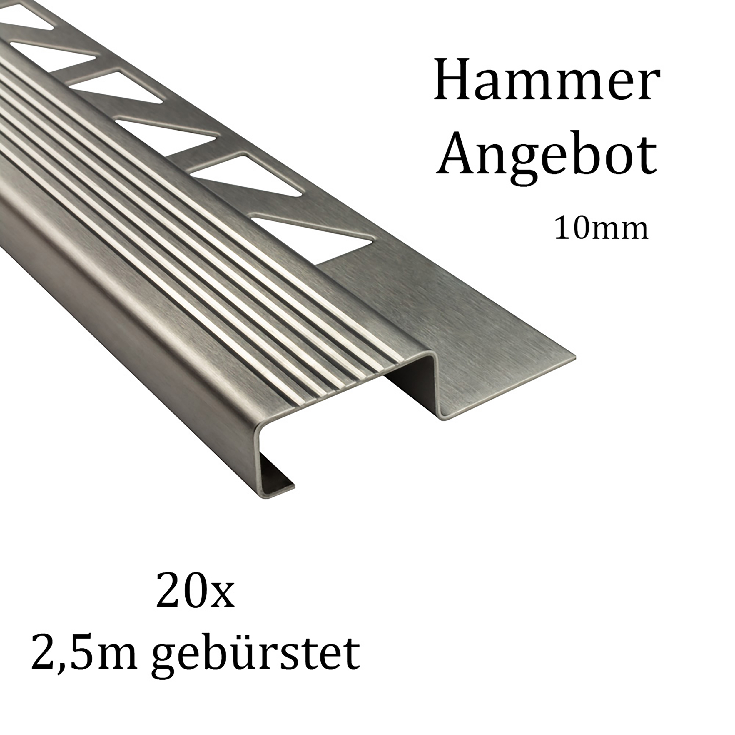 20x Edelstahl Stufenprofil Fliesenleiste Profil Treppen Schiene H10mm gebürstet 20x Edelstahl Stufenprofil Fliesenleiste Profil Treppen Schiene H10mm gebürstet