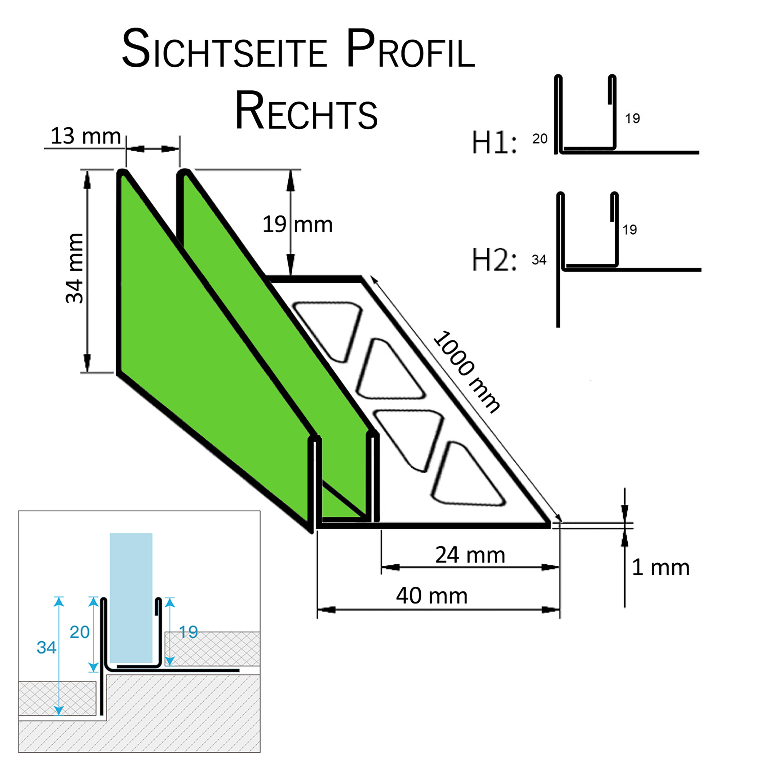Glashalter- Duschprofil, Keil- Gefälle-Profil begehbare Dusche H19 G13 Rechts 100cm gebürstet Glashalter- Duschprofil, Keil- Gefälle-Profil begehbare Dusche H19 G13 Rechts 100cm gebürstet