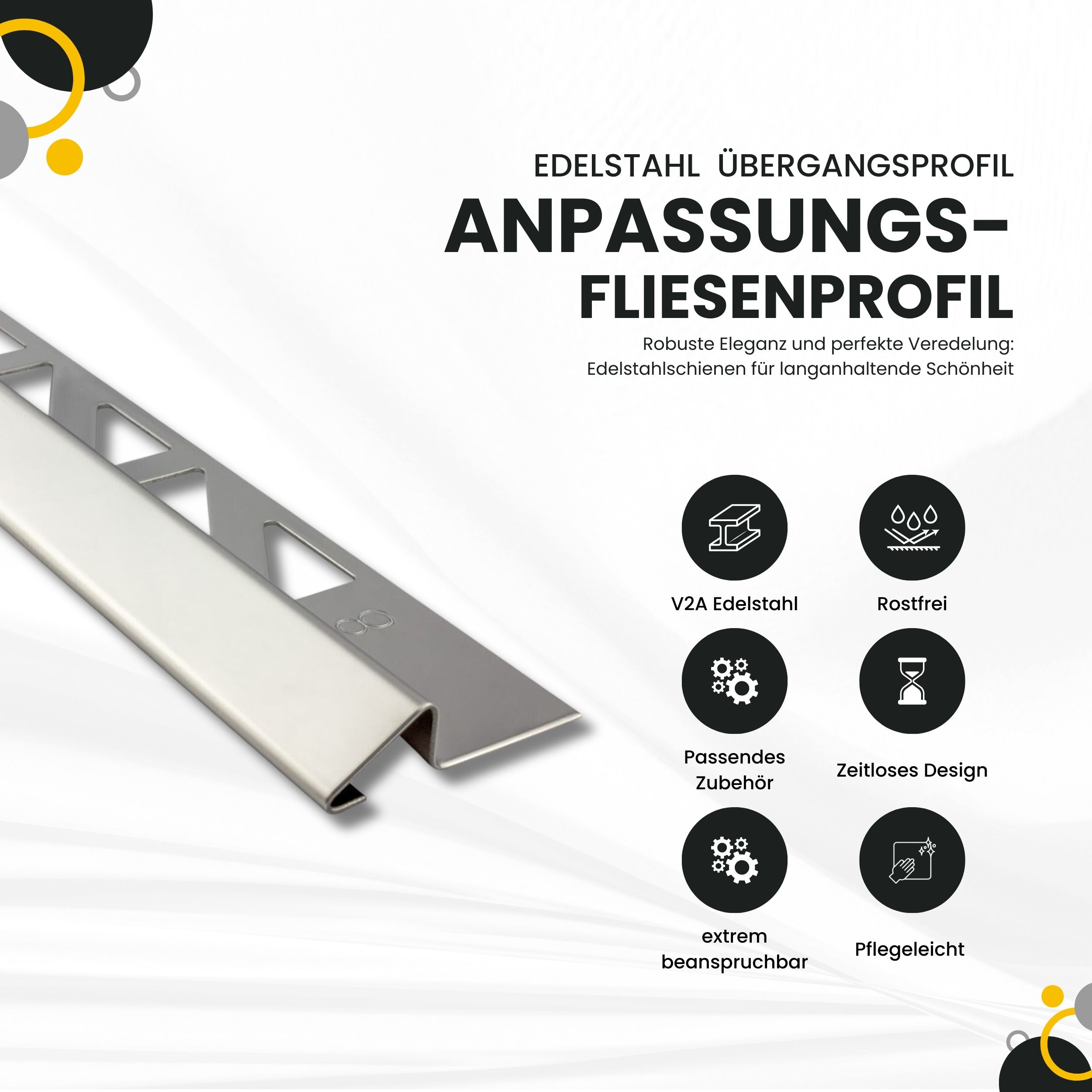 Anpassungsprofil Edelstahl Übergang Fliesenleiste Profil V2A L2,5m 8mm glänzend