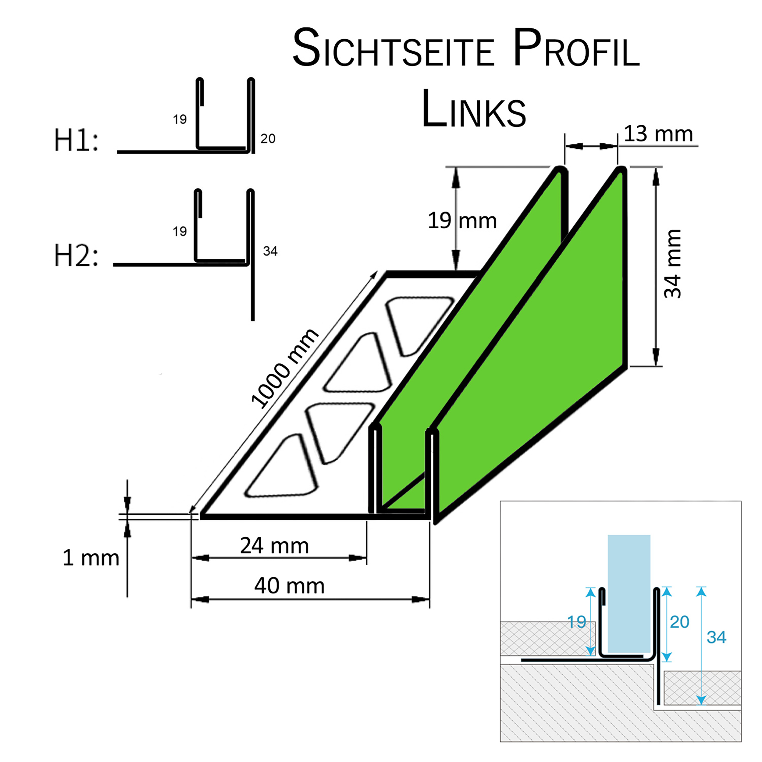 Glashalter- Duschprofil, Keil- Gefälle-Profil begehbare Dusche H19 G13 Links 100cm gebürstet Glashalter- Duschprofil, Keil- Gefälle-Profil begehbare Dusche H19 G13 Links 100cm gebürstet