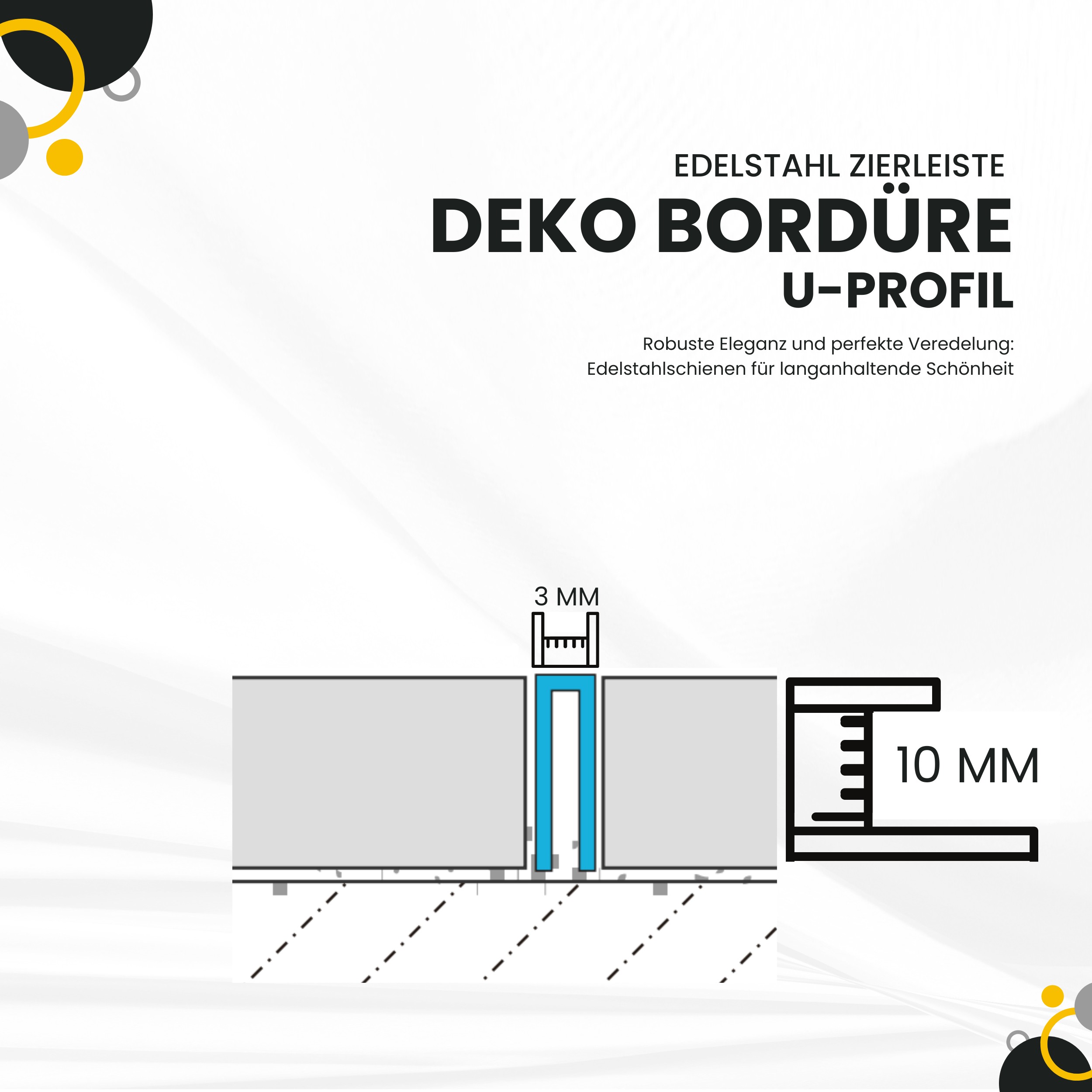 Deko Bordüre U-Profil Zierleiste Fliesenschiene Edelstahl V2A L250cm 3mm silber glänzend