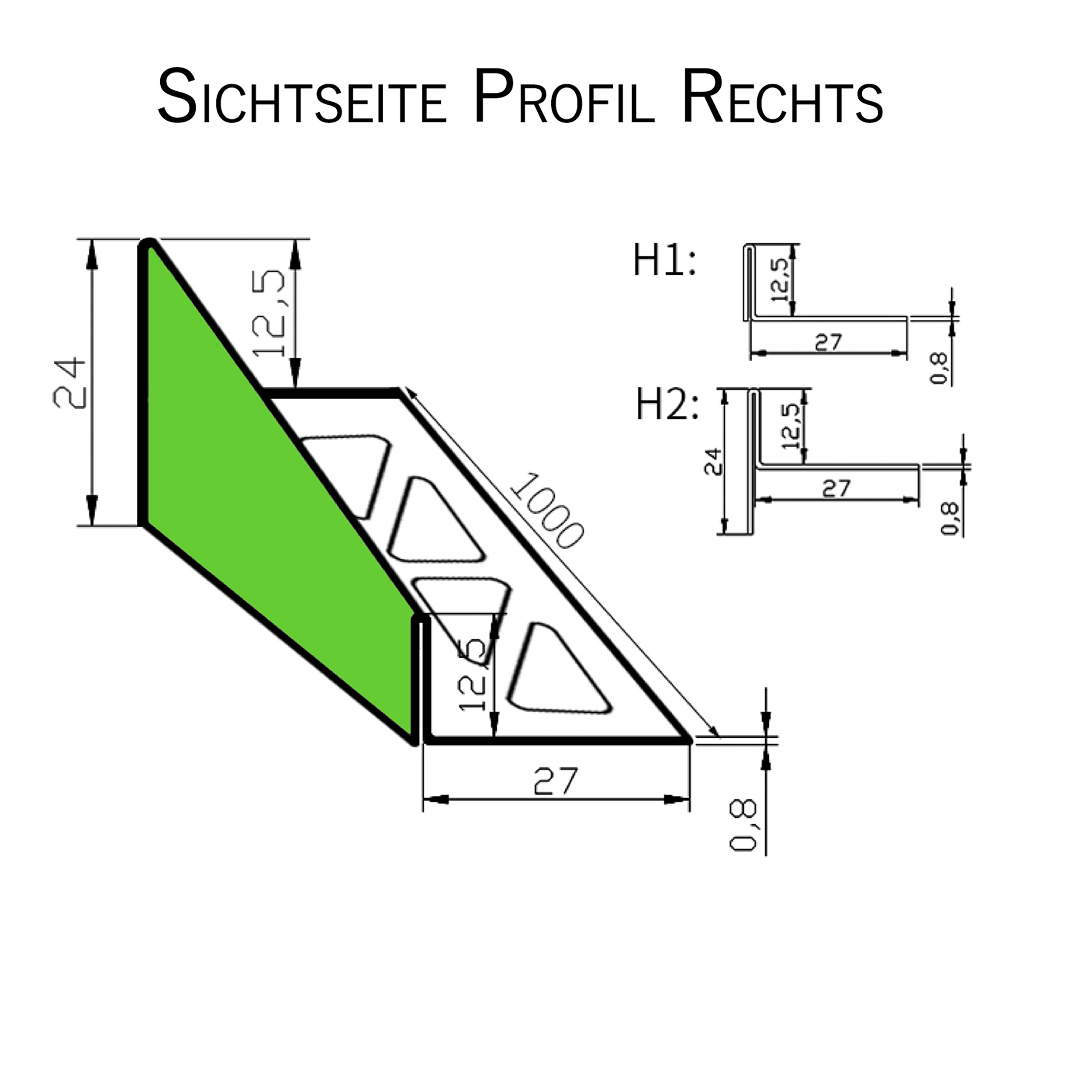 Dusch-, Keil-Profil Gefälleprofil begehbare Dusche gebürstet 12,5mm Rechts 100cm