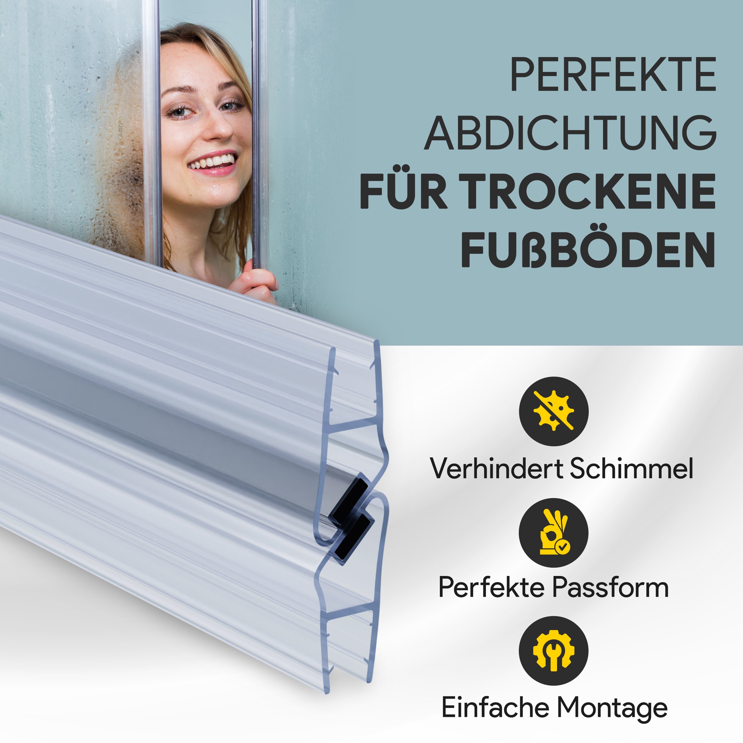 Duschdichtung PVC Ersatzdichtung Duschkabine TYP-8 90° 200cm Glasstärke 10mm