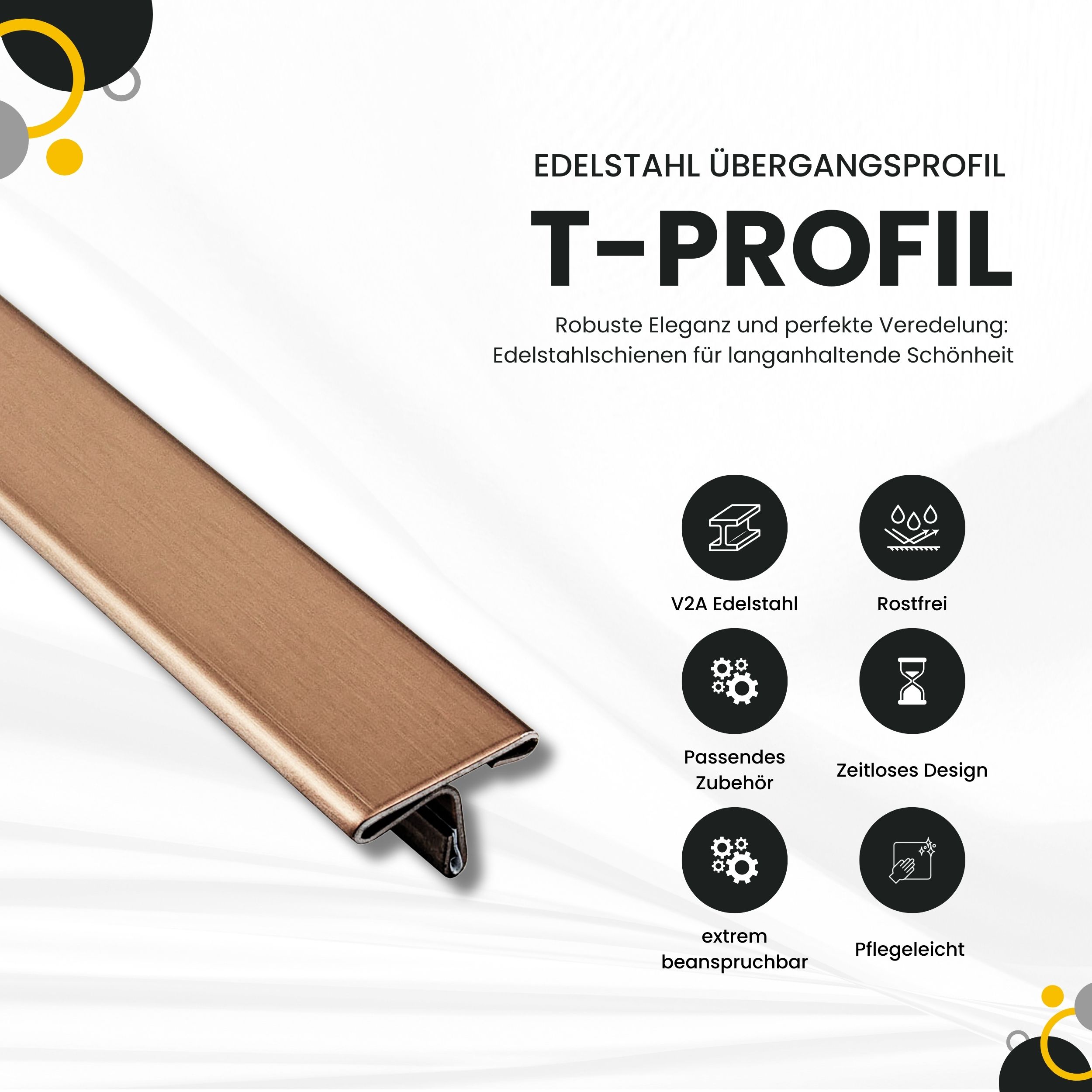 T-Profil Edelstahl Schiene Übergangsprofil V2A L250cm 15mm rose gebürstet