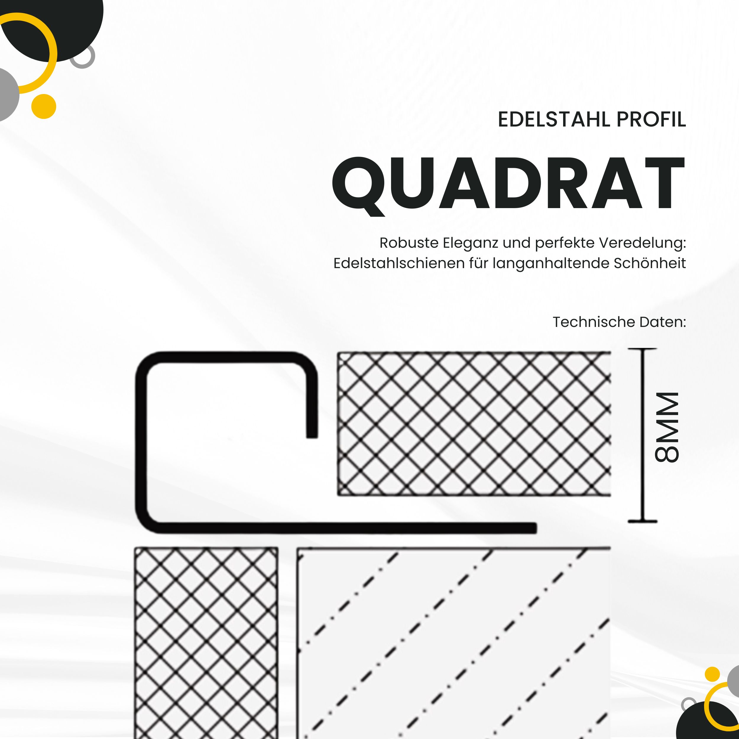 Quadrat Ausseneck Edelstahl V2A 8mm glänzend