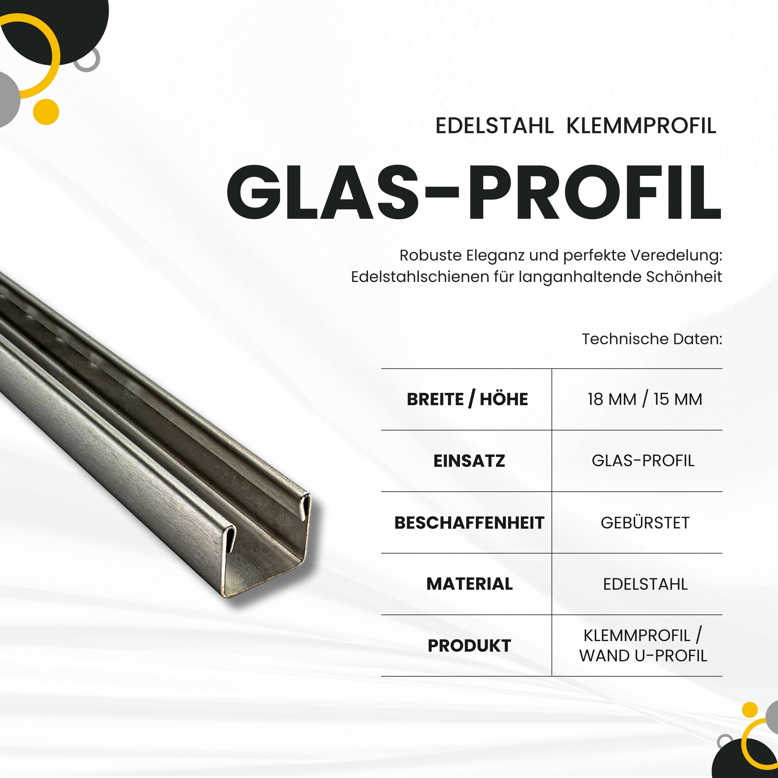 Glas-Profil Edelstahl Klemmprofil Wandprofil U-Profil V2A 2,5m 12,5mm gebürstet Glas-Profil Edelstahl Klemmprofil Wandprofil U-Profil V2A 2,5m 12,5mm gebürstet