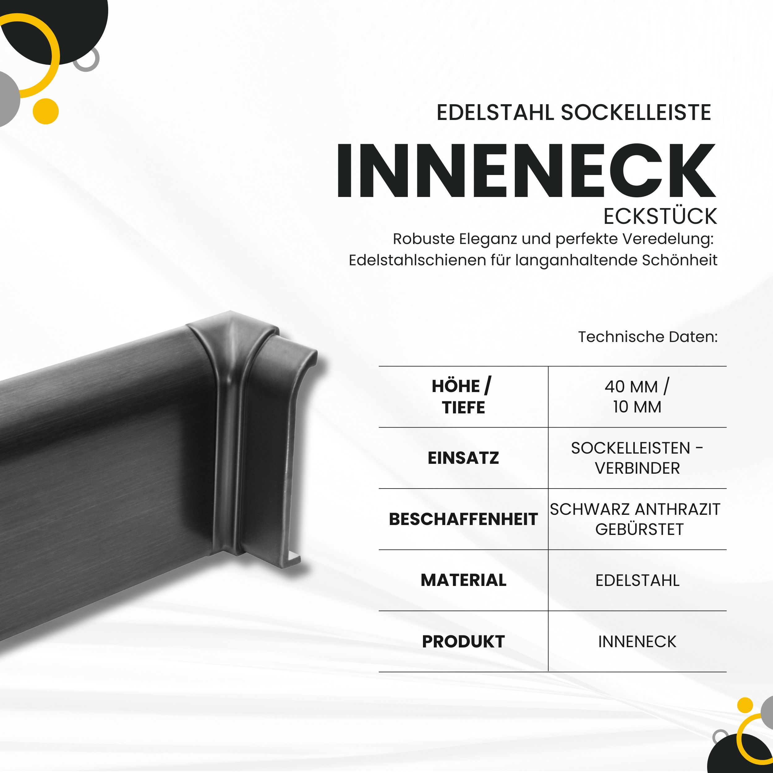 Sockelleiste Edelstahl Fußbodenleisten V2A L250cm 40mm schwarz anthrazit gebürstet Inneneck