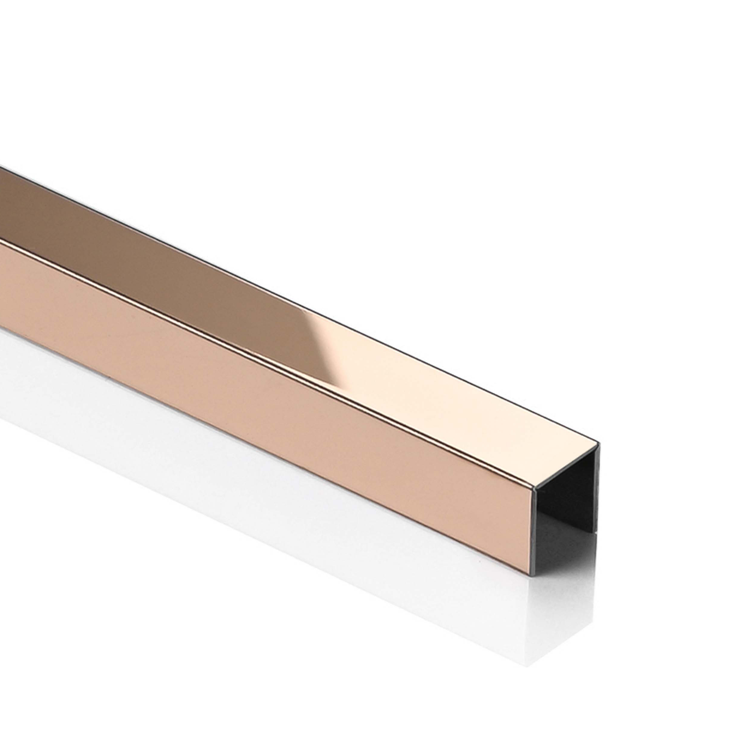 Deko Bordüre U-Profil Zierleiste Fliesenschiene Edelstahl V2A L250cm 10mm rose glänzend