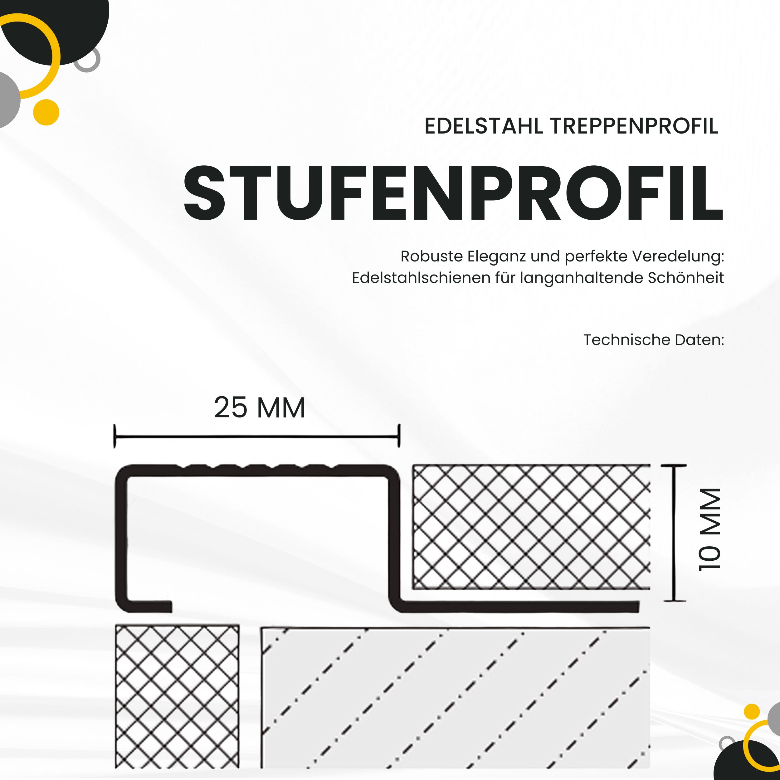 Edelstahl Stufenprofil Fliesen Treppen schwarz anthrazit gebürstet 2,5m 10mm Edelstahl Stufenprofil Fliesen Treppen schwarz anthrazit gebürstet 10mm Endkappe