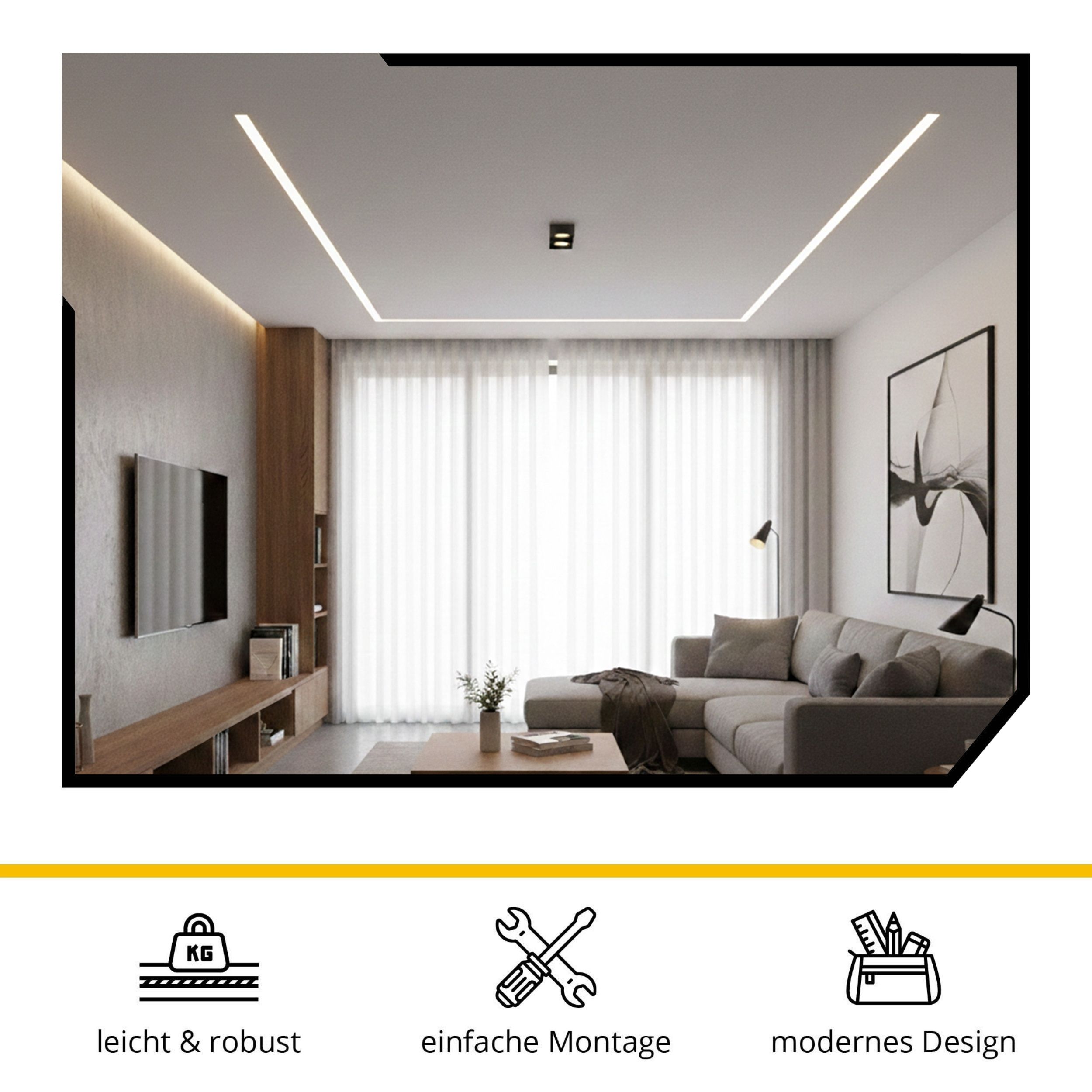 LED Trockenbau-Eckprofil Innen Silber – für LED-Strips bis 16mm 2m opal