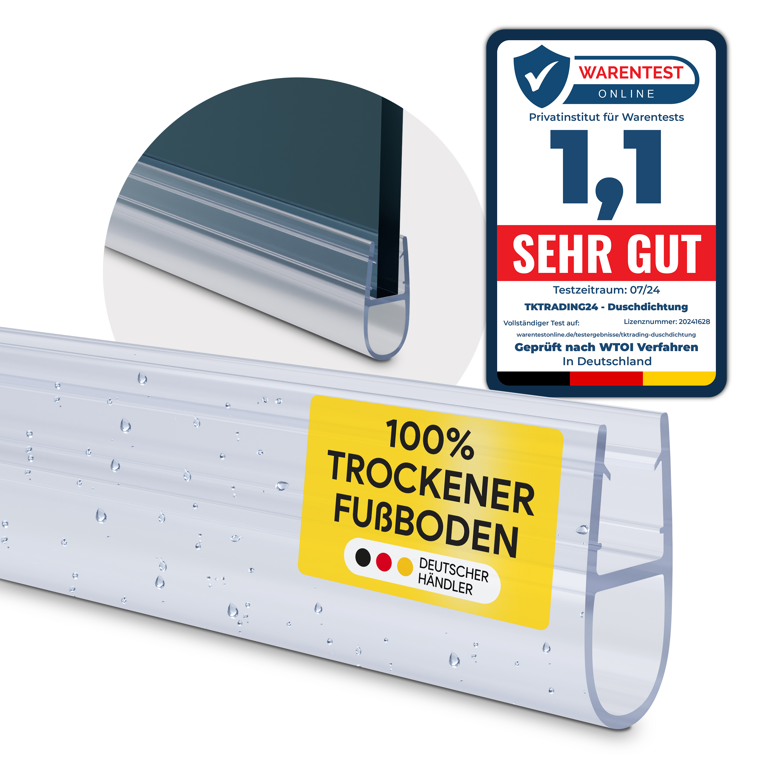 Duschdichtung PVC Ersatzdichtung Duschkabine Bad TYP-7 200cm Glasstärke 10mm