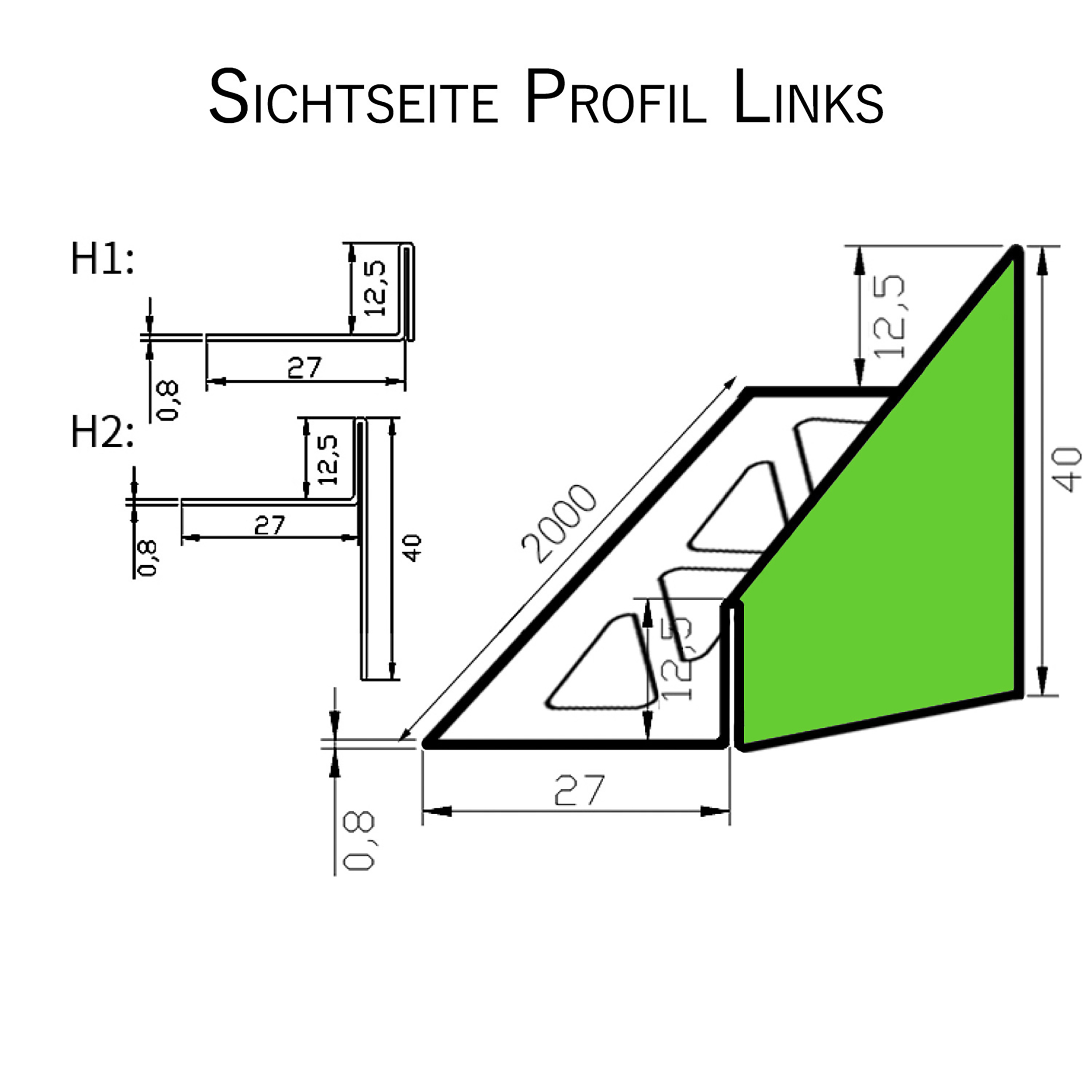 Dusch-, Keil-Profil Gefälleprofil begehbare Dusche gebürstet 12,5mm Links 200cm Dusch-, Keil-Profil Gefälleprofil begehbare Dusche gebürstet 12,5mm Links 200cm