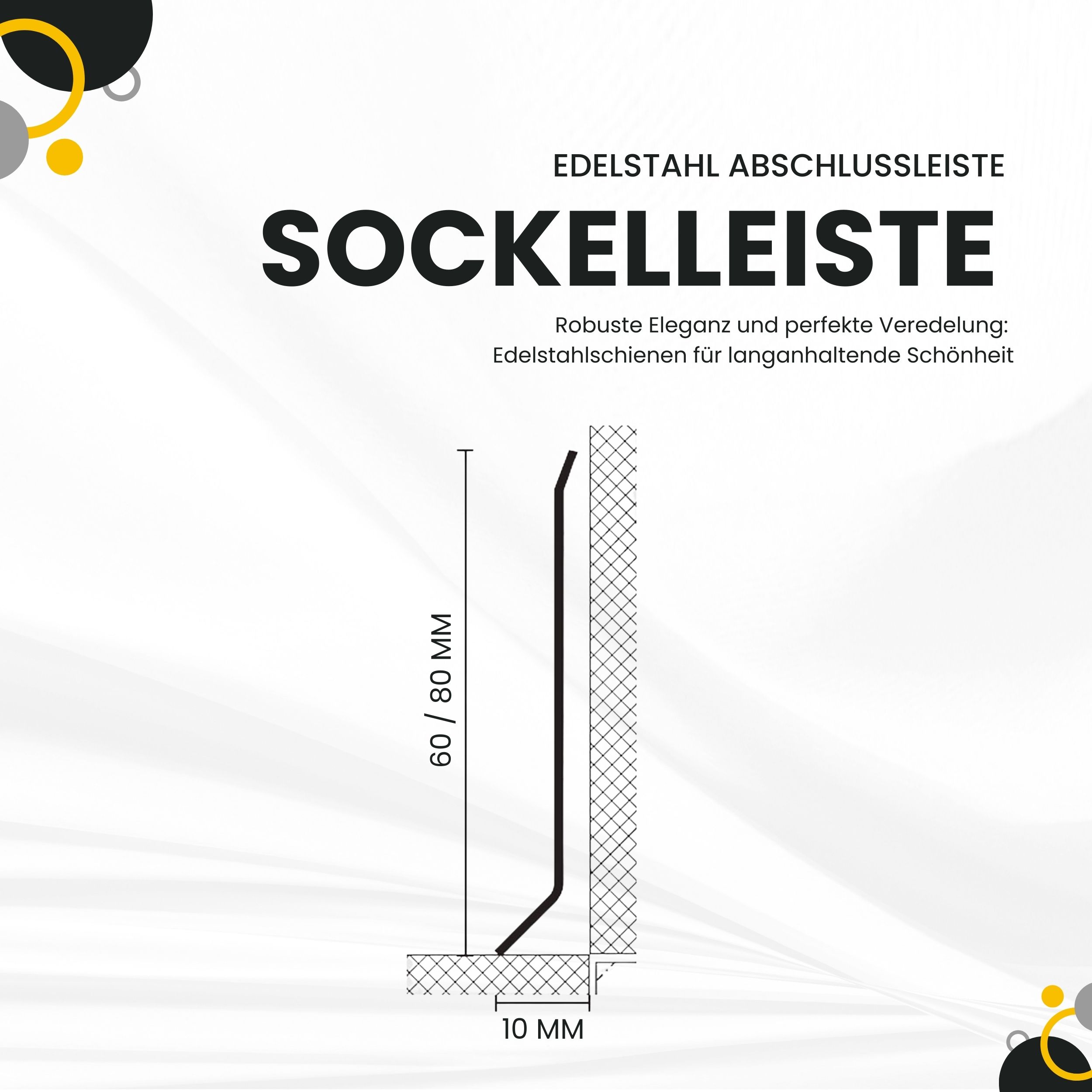 Sockelleiste Edelstahl Fußbodenleisten V2A L250cm 60mm gebürstet Sockelleiste Edelstahl Fußbodenleisten V2A L250cm 80mm glänzend