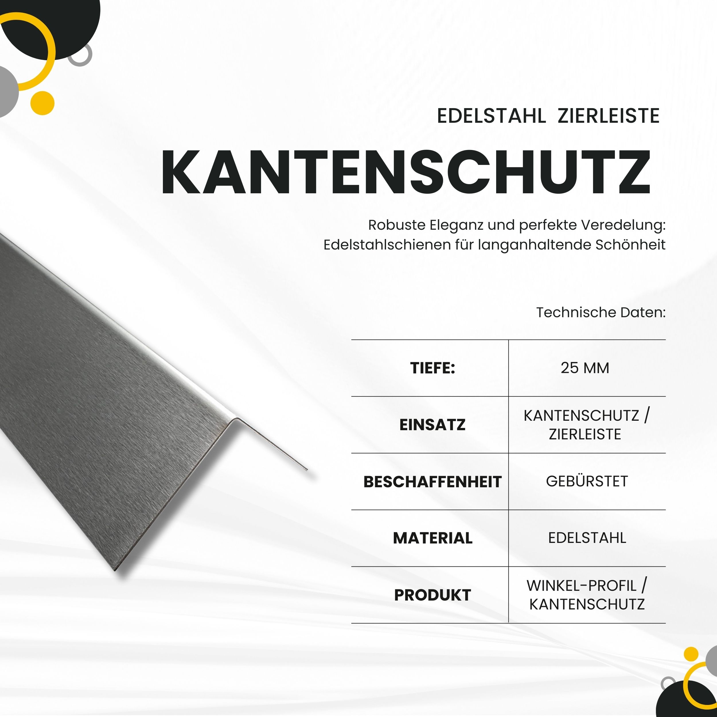 Kantenschutz Edelstahl Winkel Eckschutz Eckleiste Aussen V2A 2,5m 50mm gebürstet
