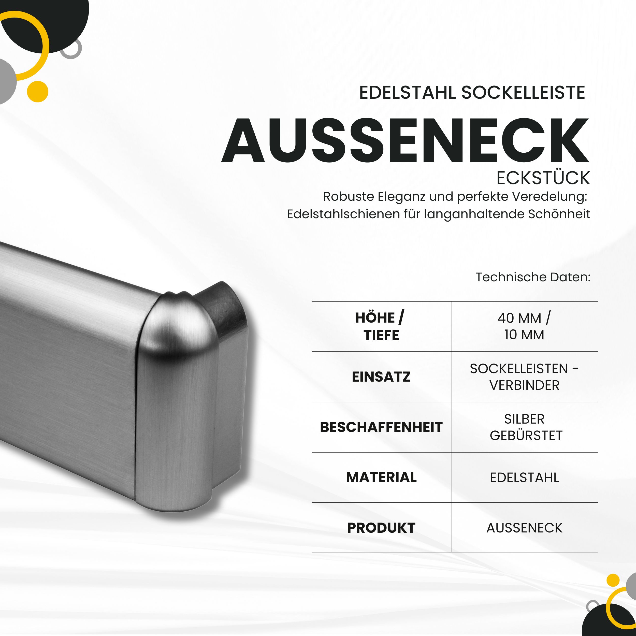 Sockelleiste Edelstahl Fußbodenleisten V2A L250cm 40mm silber gebürstet Ausseneck Sockelleiste Edelstahl Fußbodenleisten V2A L250cm 40mm silber gebürstet Ausseneck