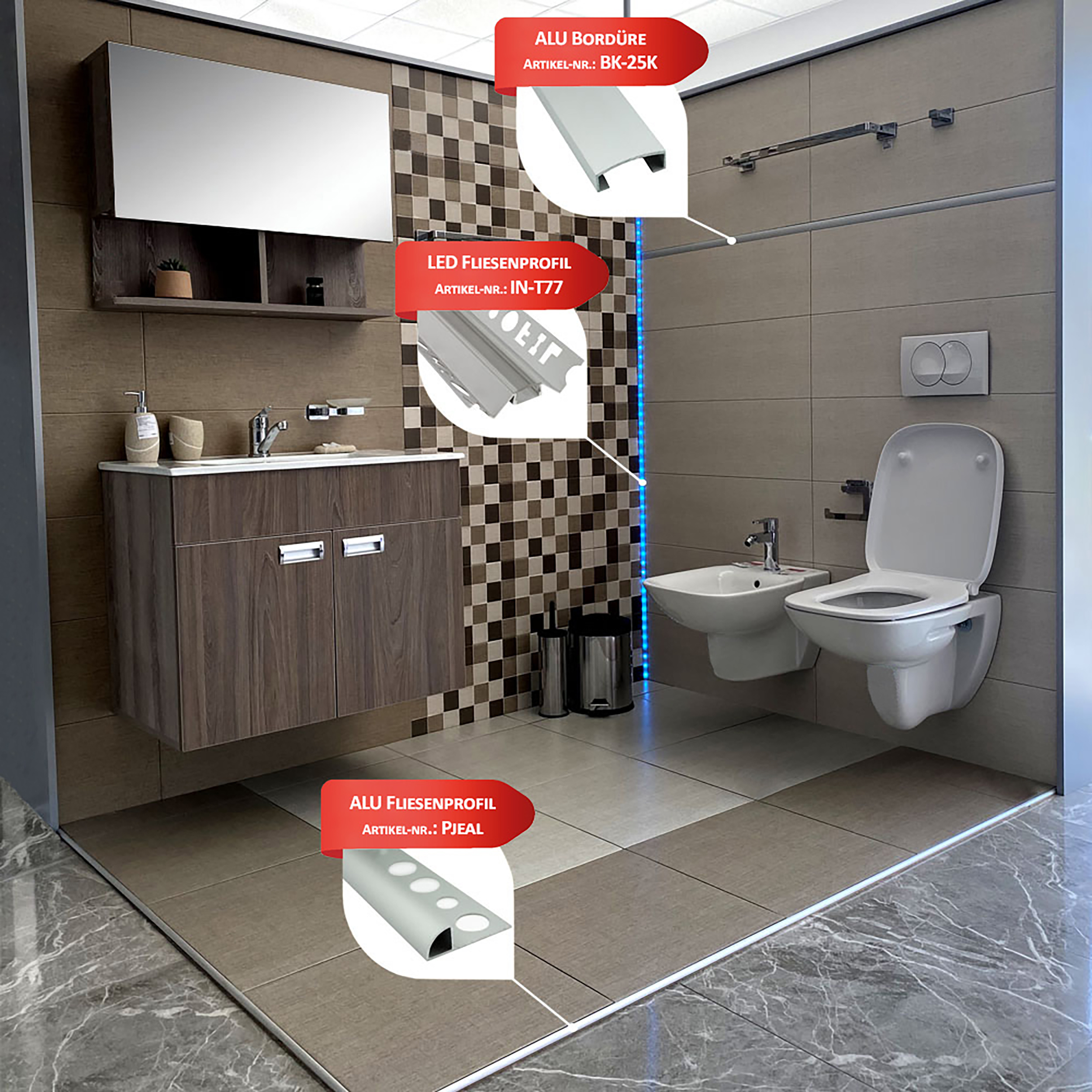 Alu U-Profil Bordüre Fliesenschiene Dekoration silber L270cm 25mm poliert