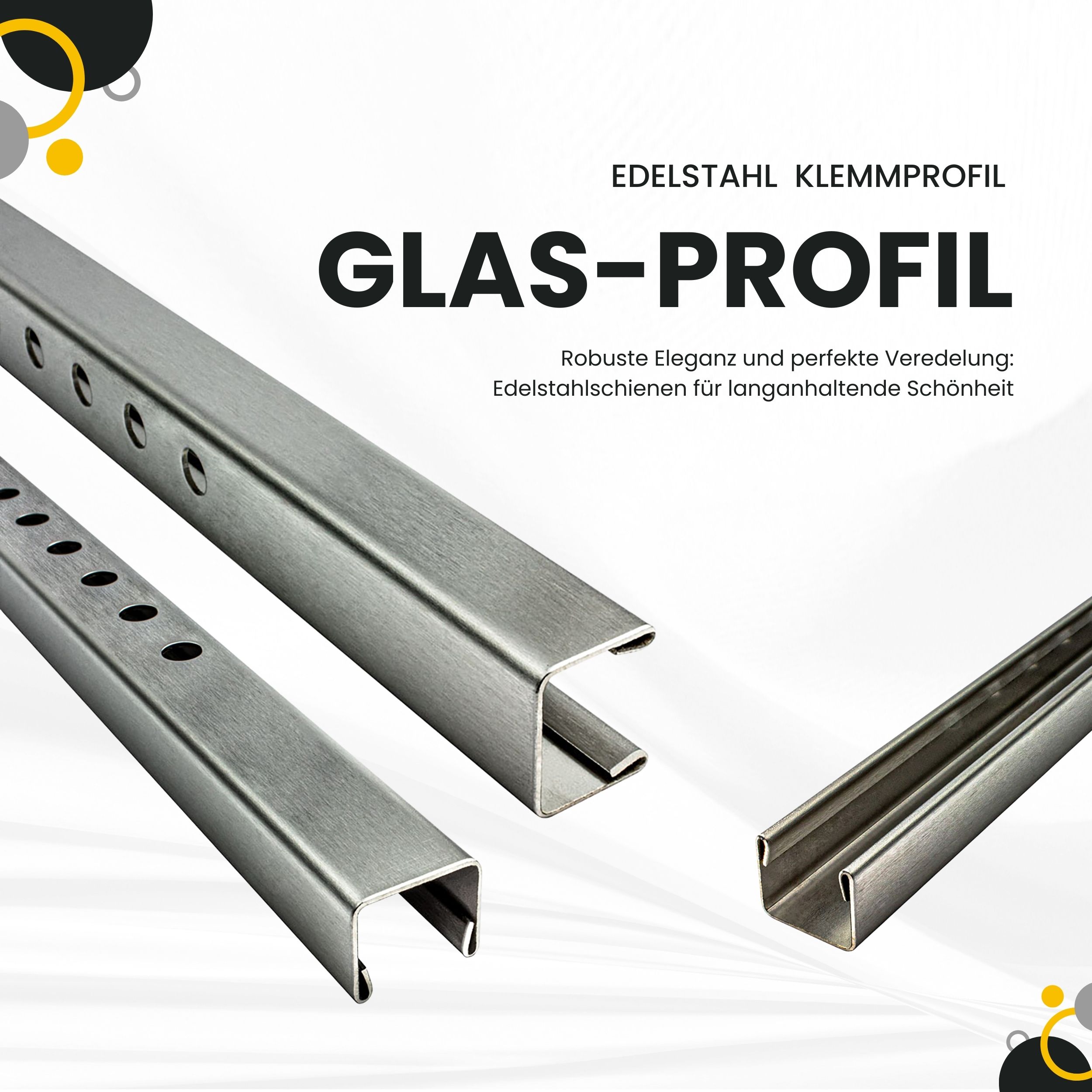 Glas-Profil Edelstahl Klemmprofil Wandprofil U-Profil V2A 2,5m 12,5mm gebürstet