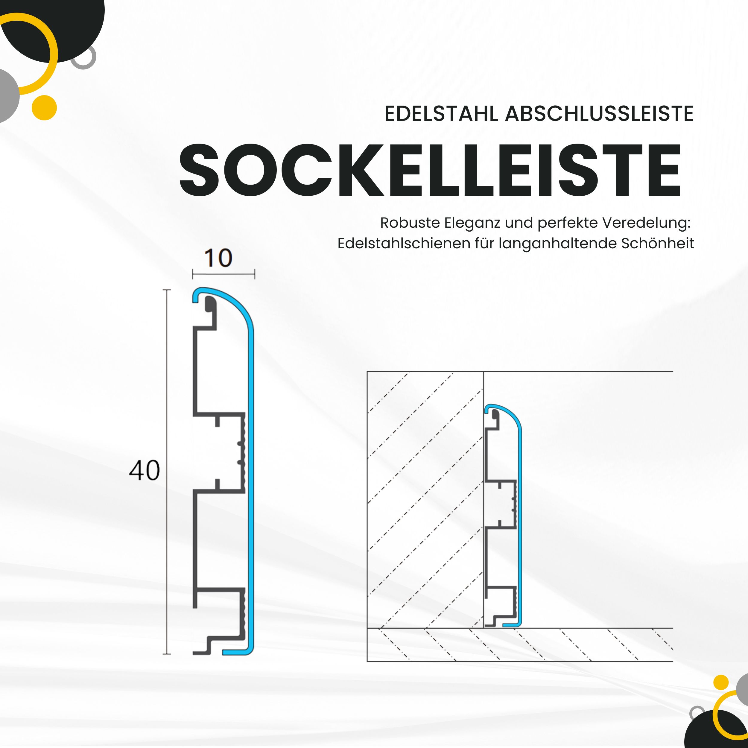 Sockelleiste Fußbodenleisten V2A L250cm 40mm silber gebürstet Aluminium Halter