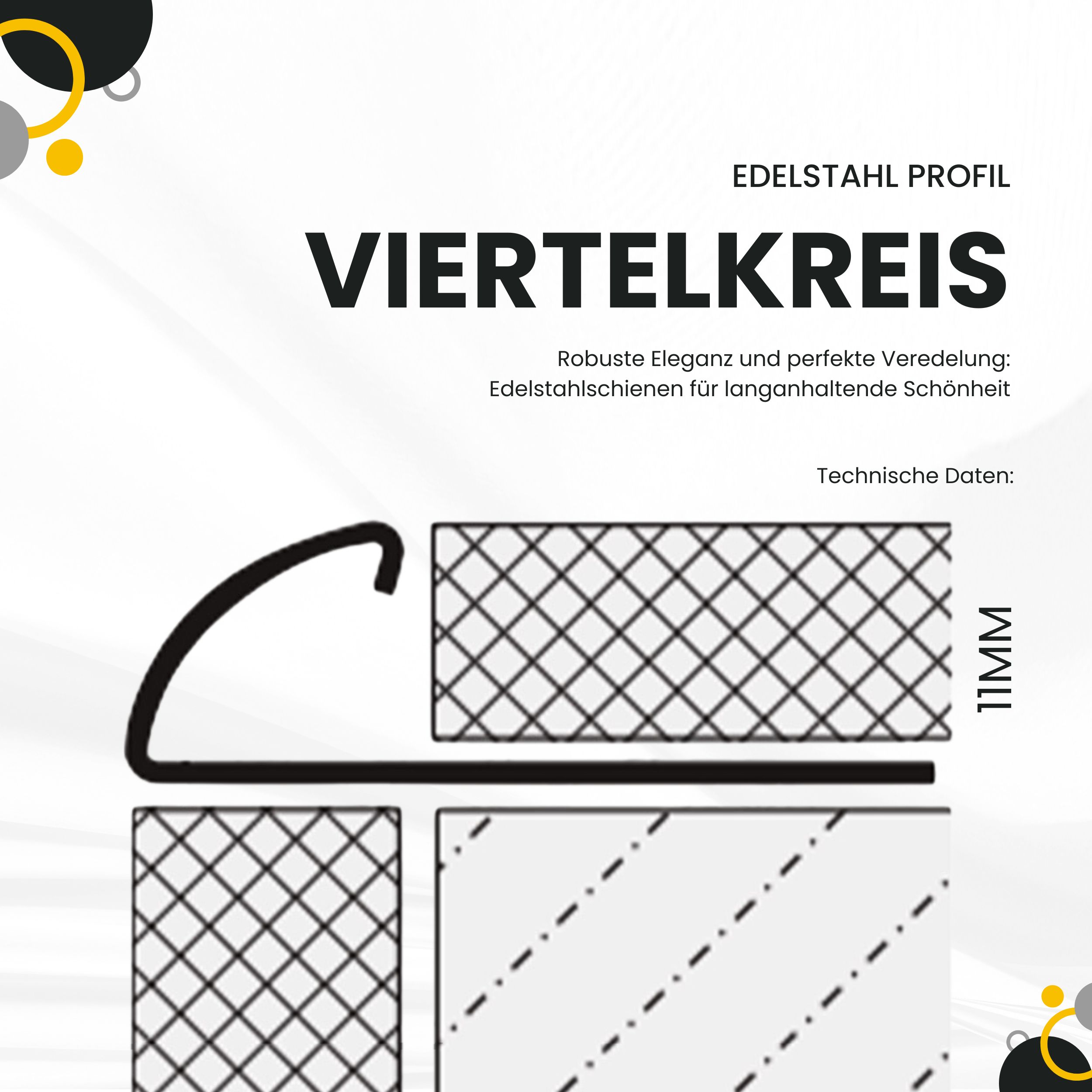 Viertelkreis Inneneck Vollmaterial Edelstahl V2A 11mm gebürstet