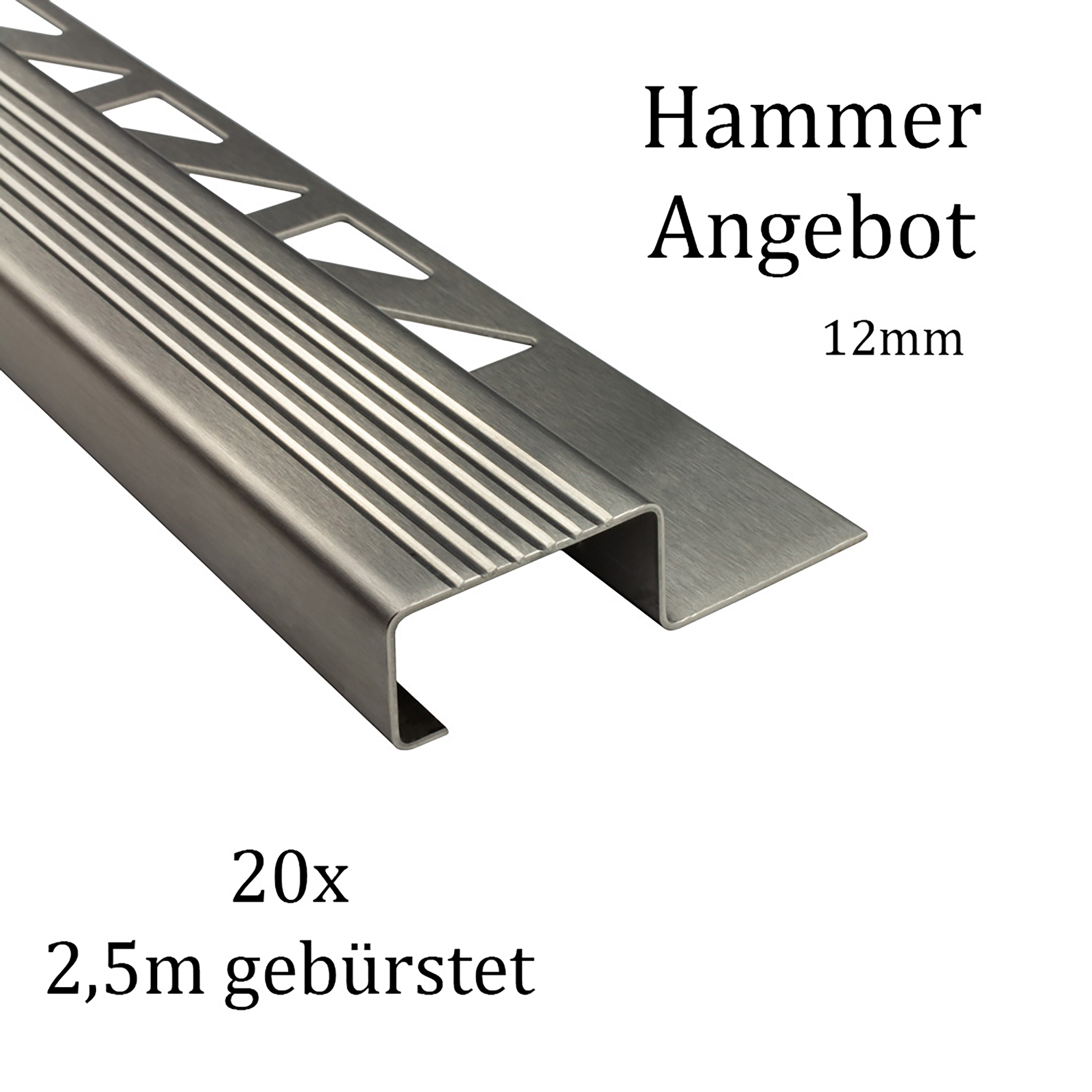 20x Edelstahl Stufenprofil Fliesenleiste Profil Treppen Schiene H12mm gebürstet 20x Edelstahl Stufenprofil Fliesenleiste Profil Treppen Schiene H12mm gebürstet