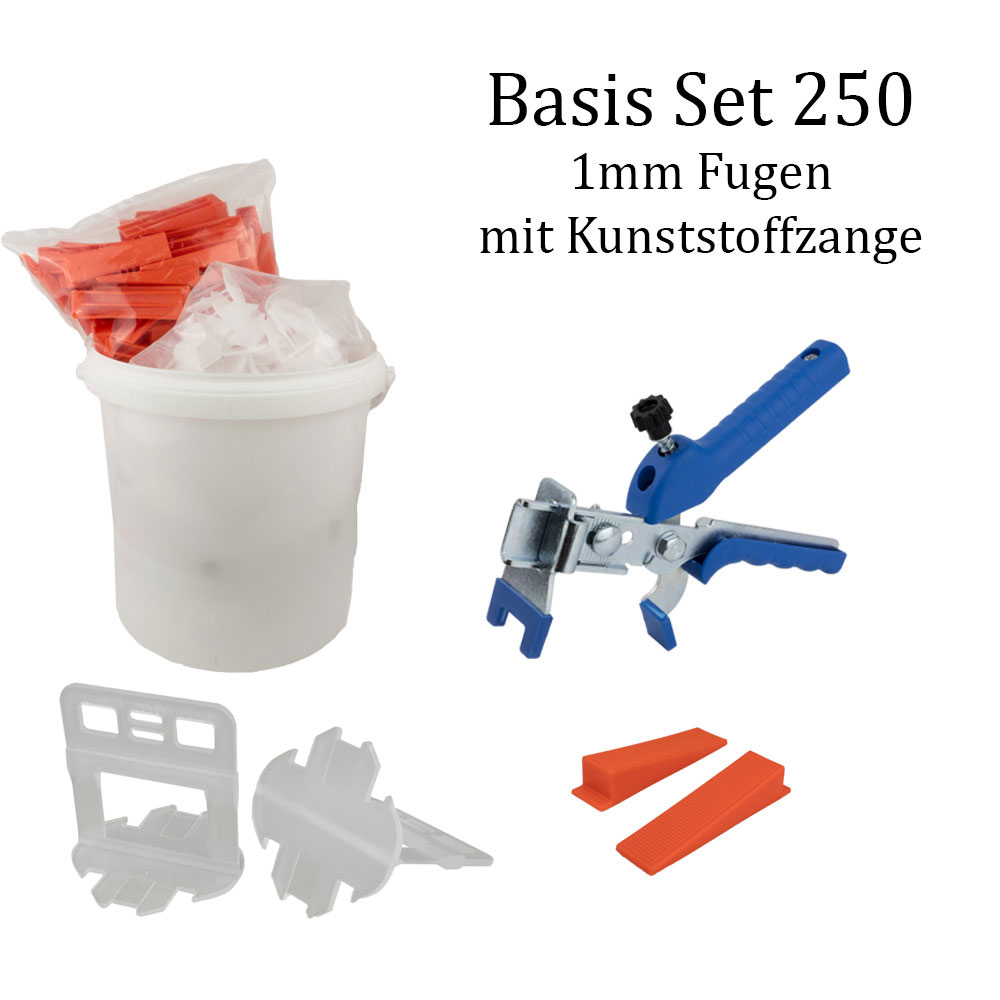 Fliesen Nivelliersystem 1mm Basis-Set 250 Laschen u. 250 Keile + Metallzange