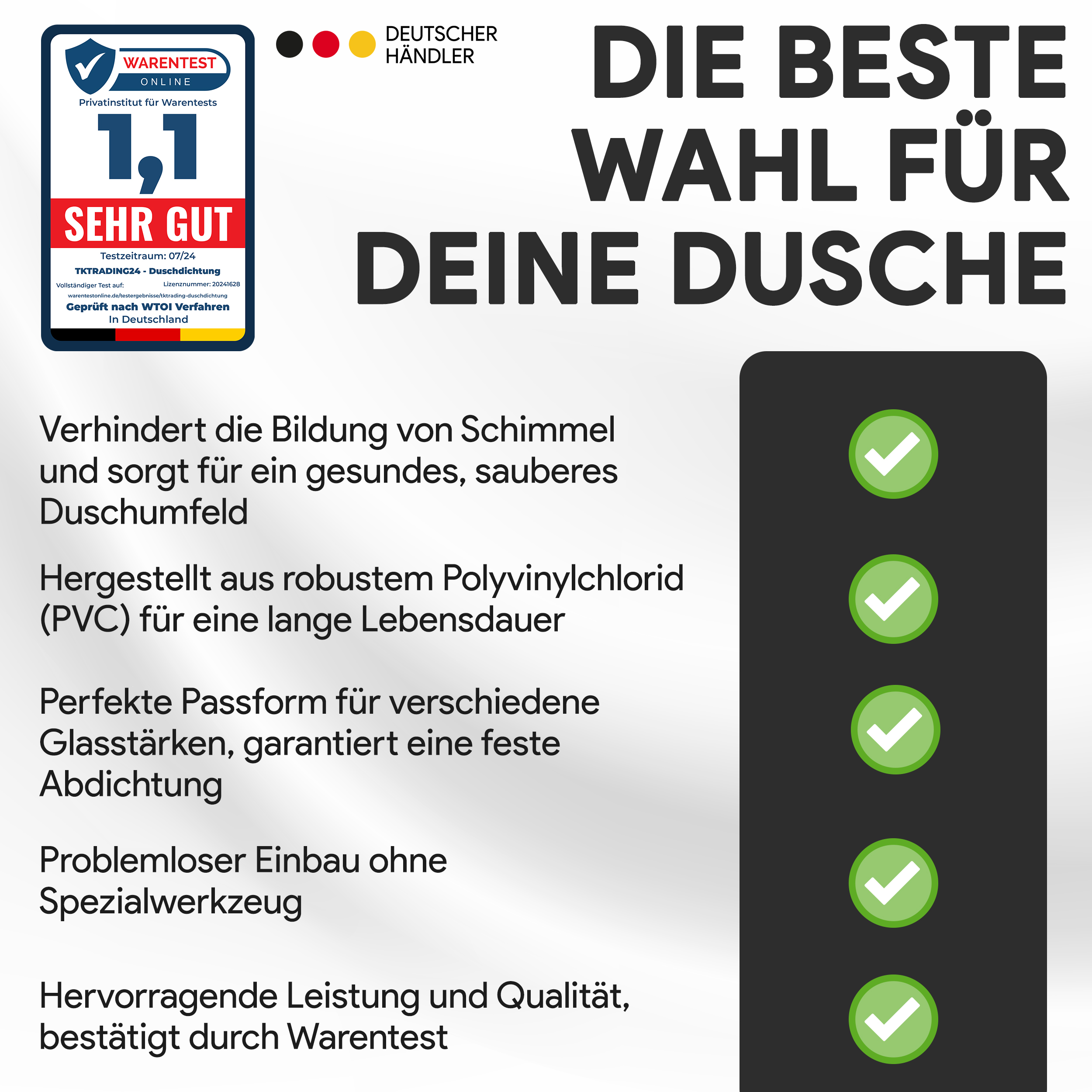 Duschdichtung PVC Ersatzdichtung Dusche Bad TYP-18 200cm Glasstärke 10mm